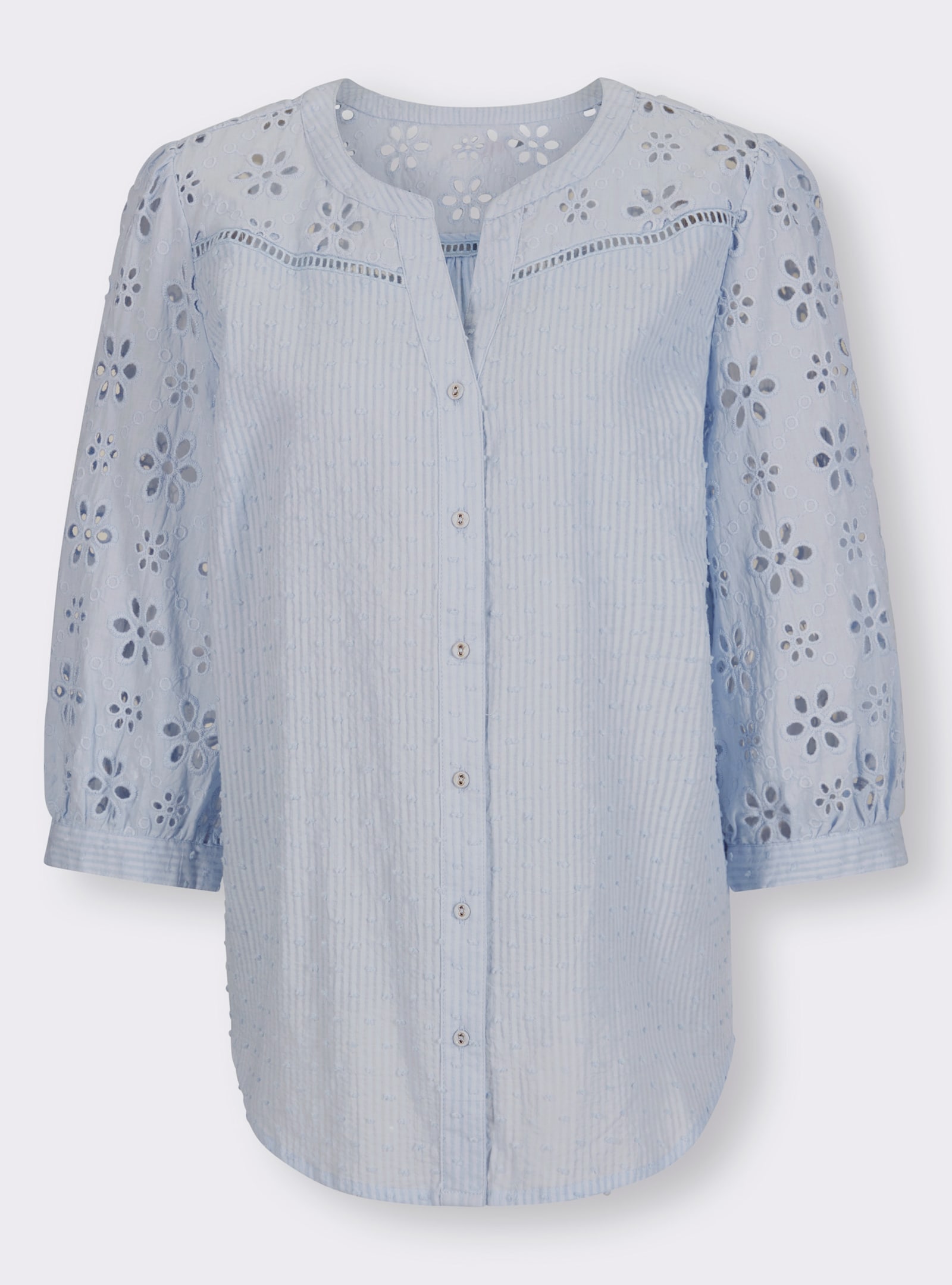 heine Baumwollbluse mit Lochstickerei - hellblau
