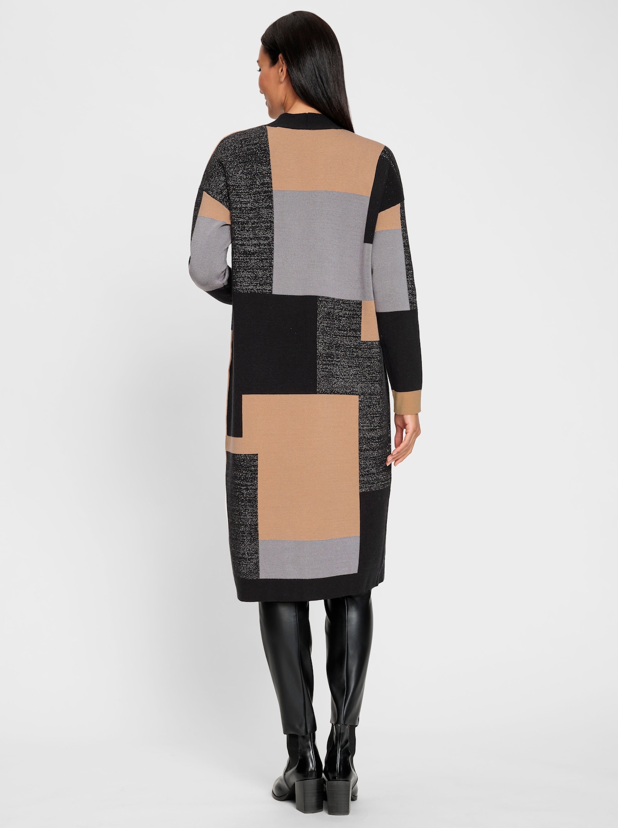 heine Jacquardvest - zwart/camel gedessineerd