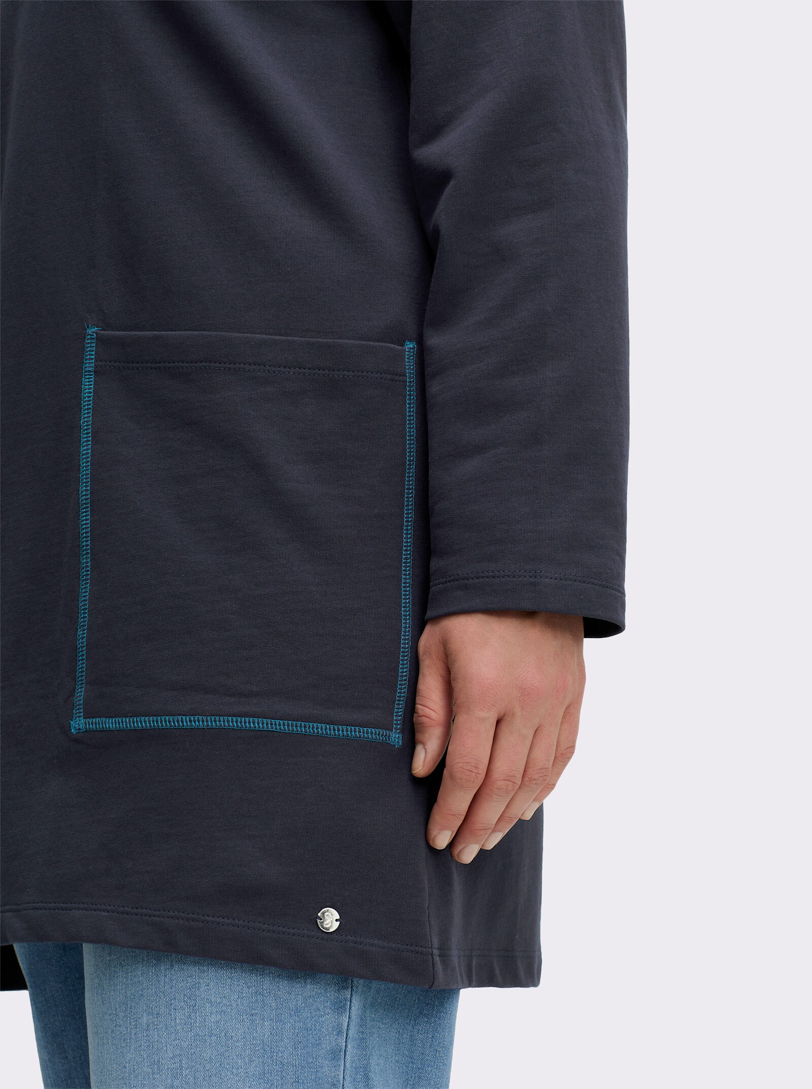sheego Sweatjacke mit Kapuze, verschlusslos - tiefblau