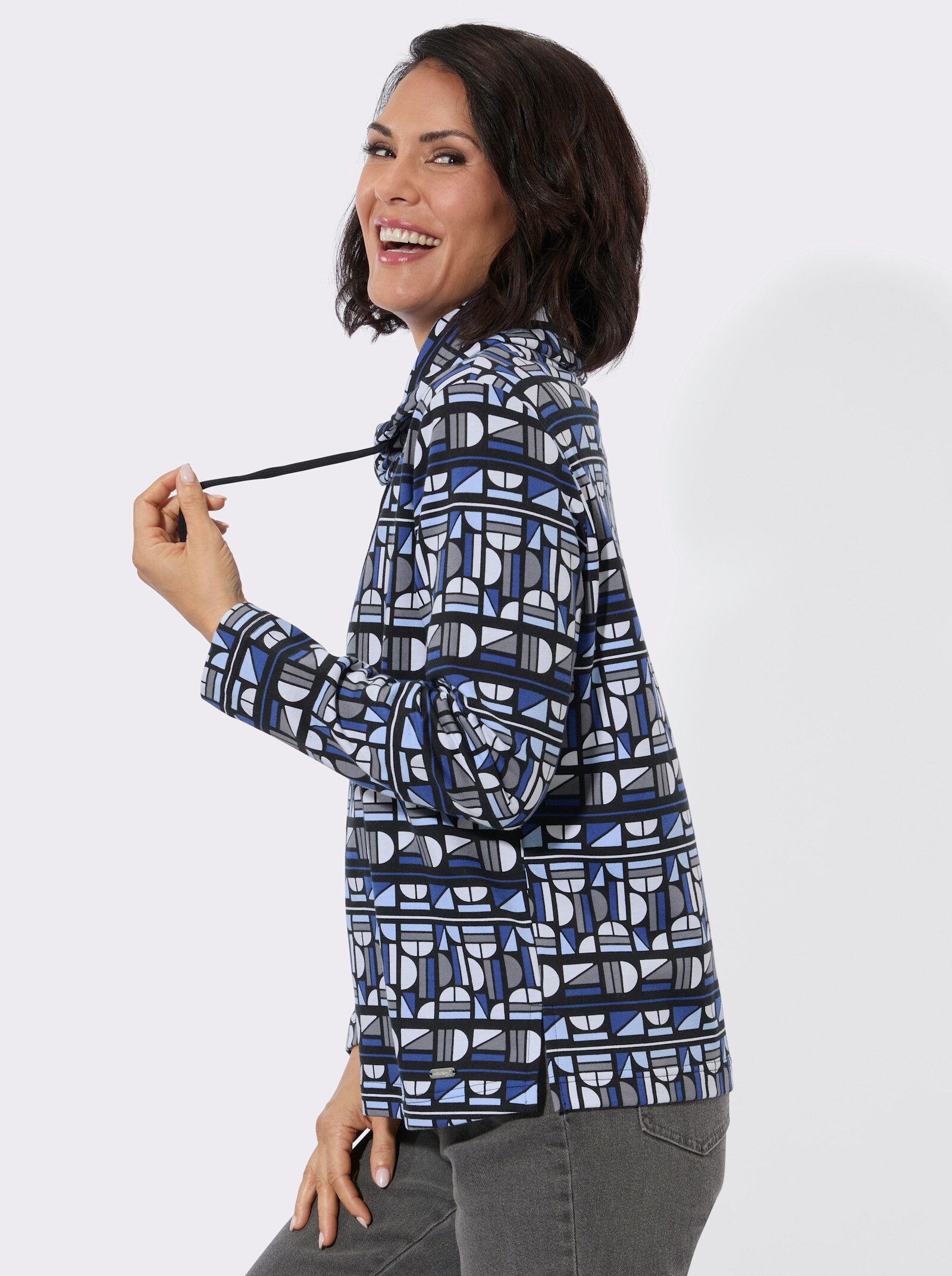 Sweatshirt mit Seitenschlitzen - royalblau-schwarz-bedruckt