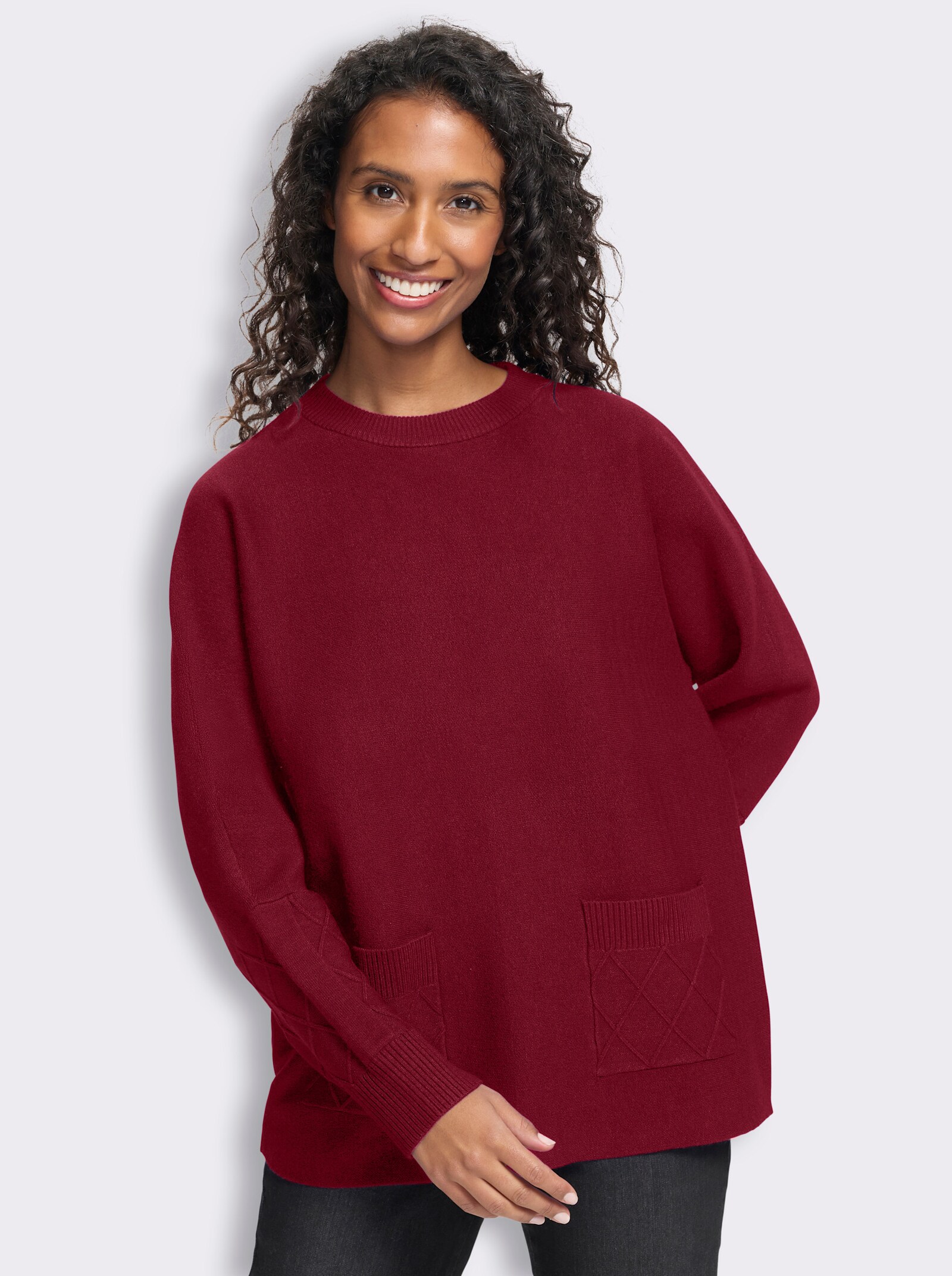 heine Feinstrickpullover mit Taschen - kirsche
