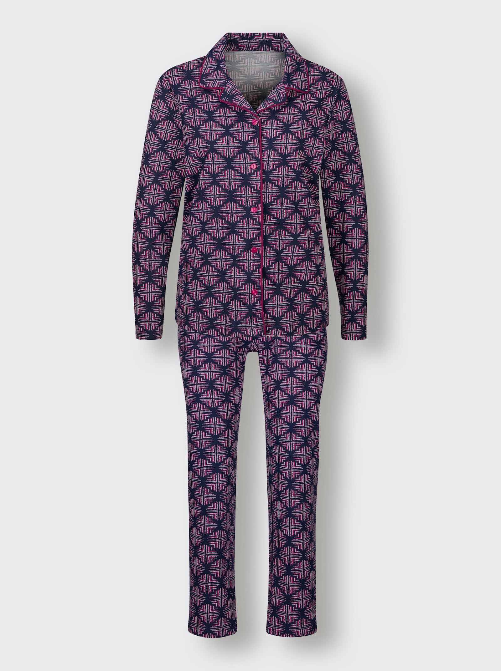 wäschepur Pyjama - marine-magenta-bedruckt