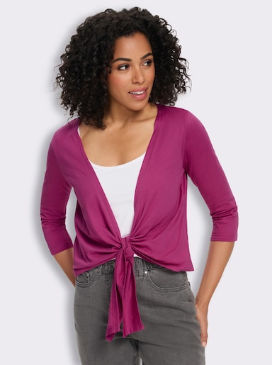 Shirtjacke mit Saum zum Knoten - magenta