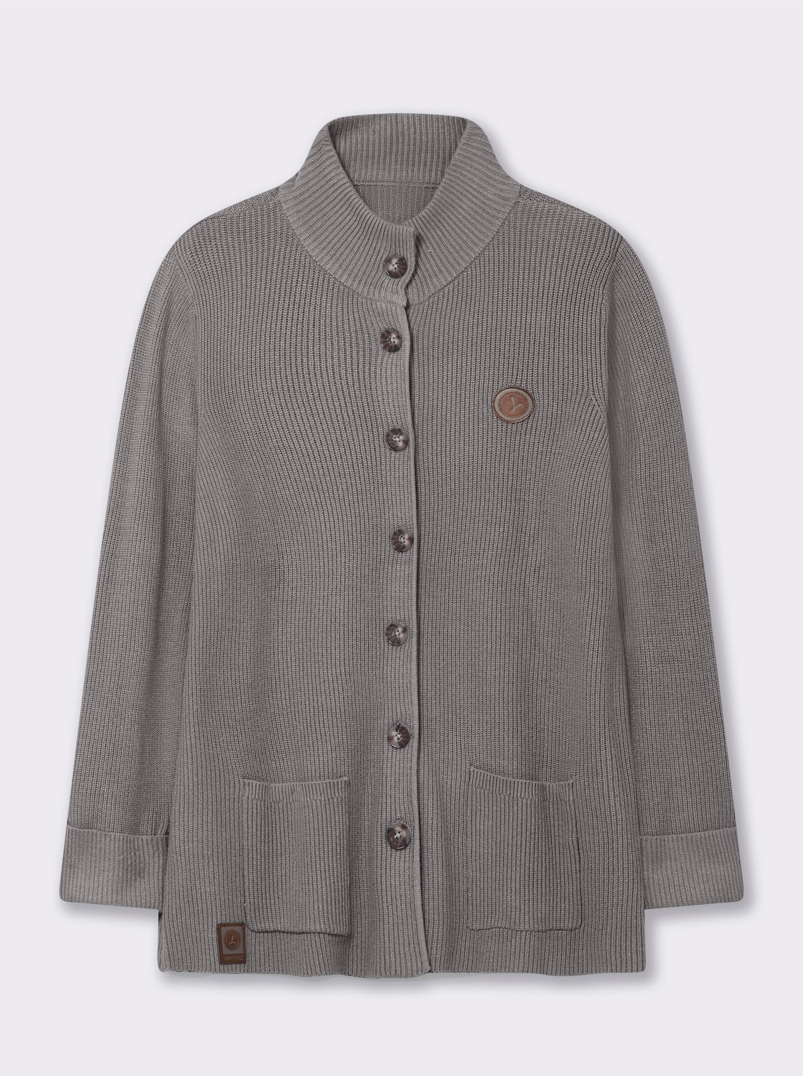 Longstrickjacke mit Stehkragen - steingrau