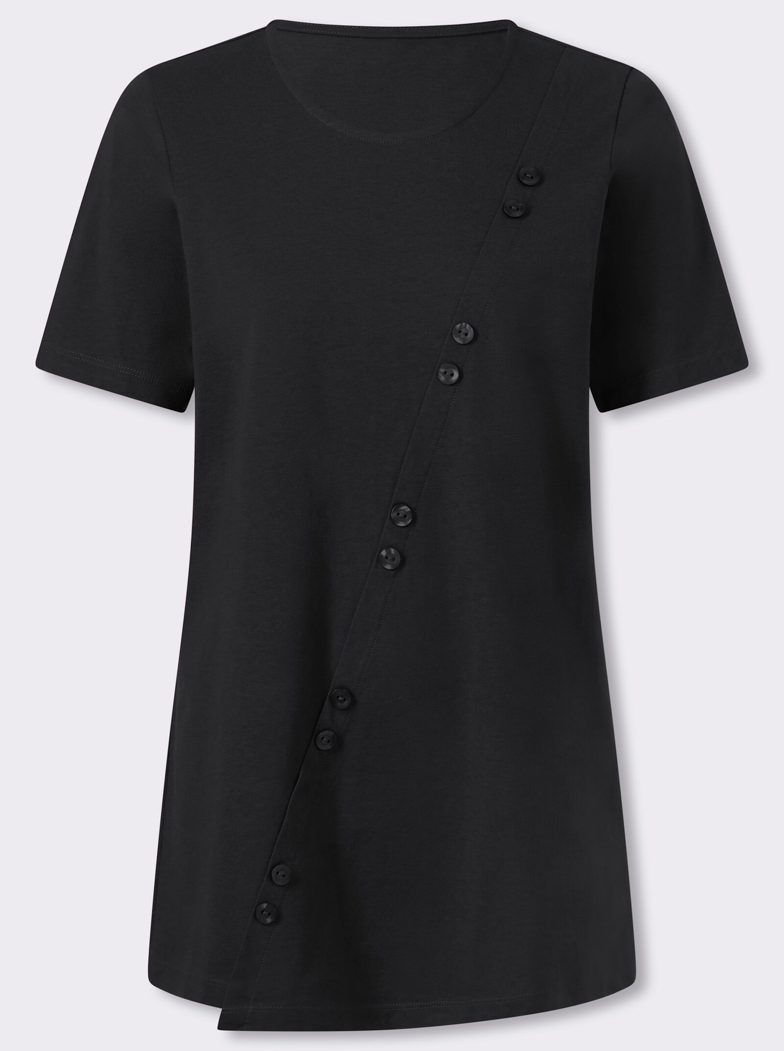 Longshirt mit Dekoknöpfen - schwarz