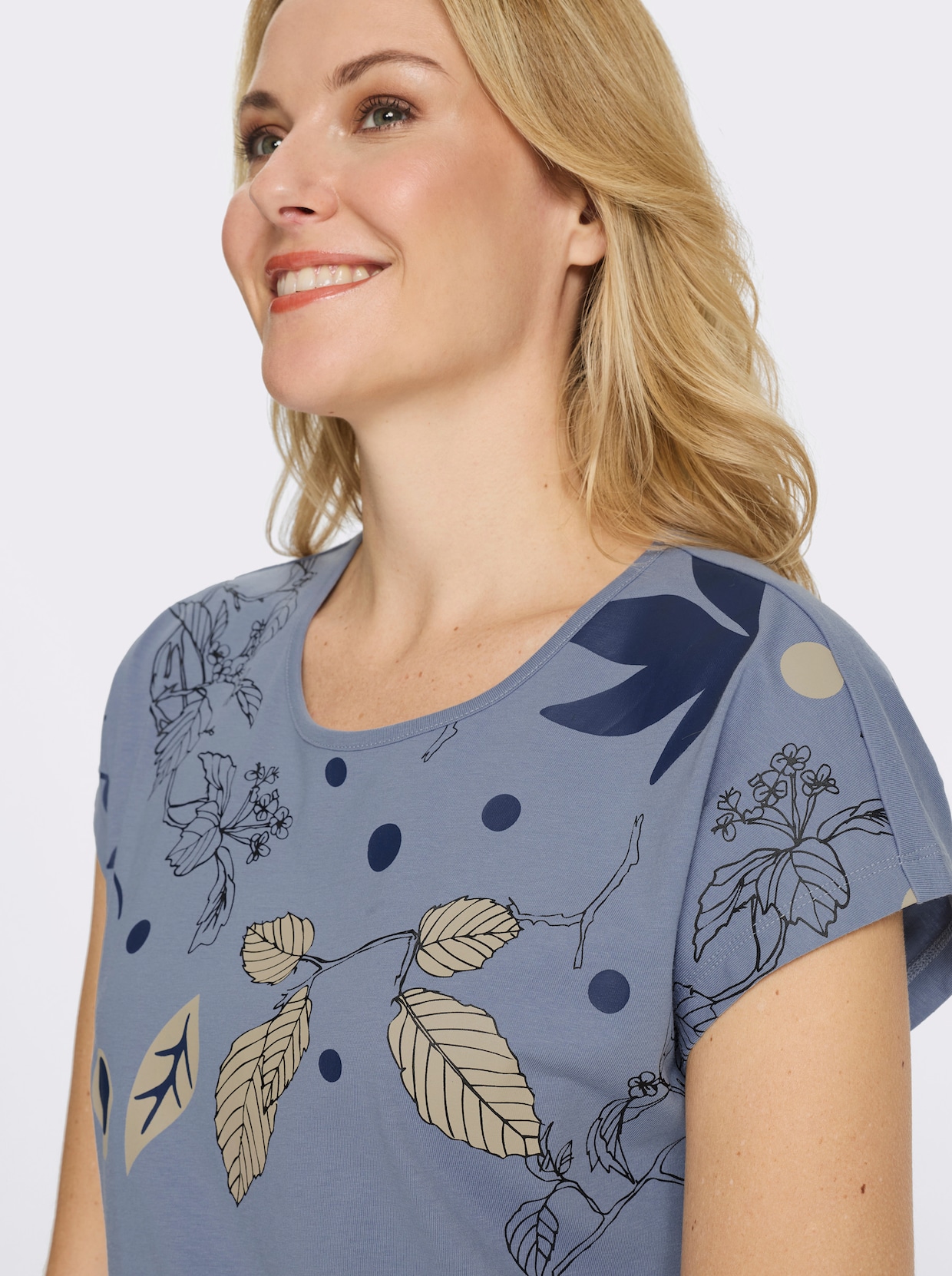 Rundhalsshirt mit platziertem Druck - taubenblau-dunkelblau-bedruckt