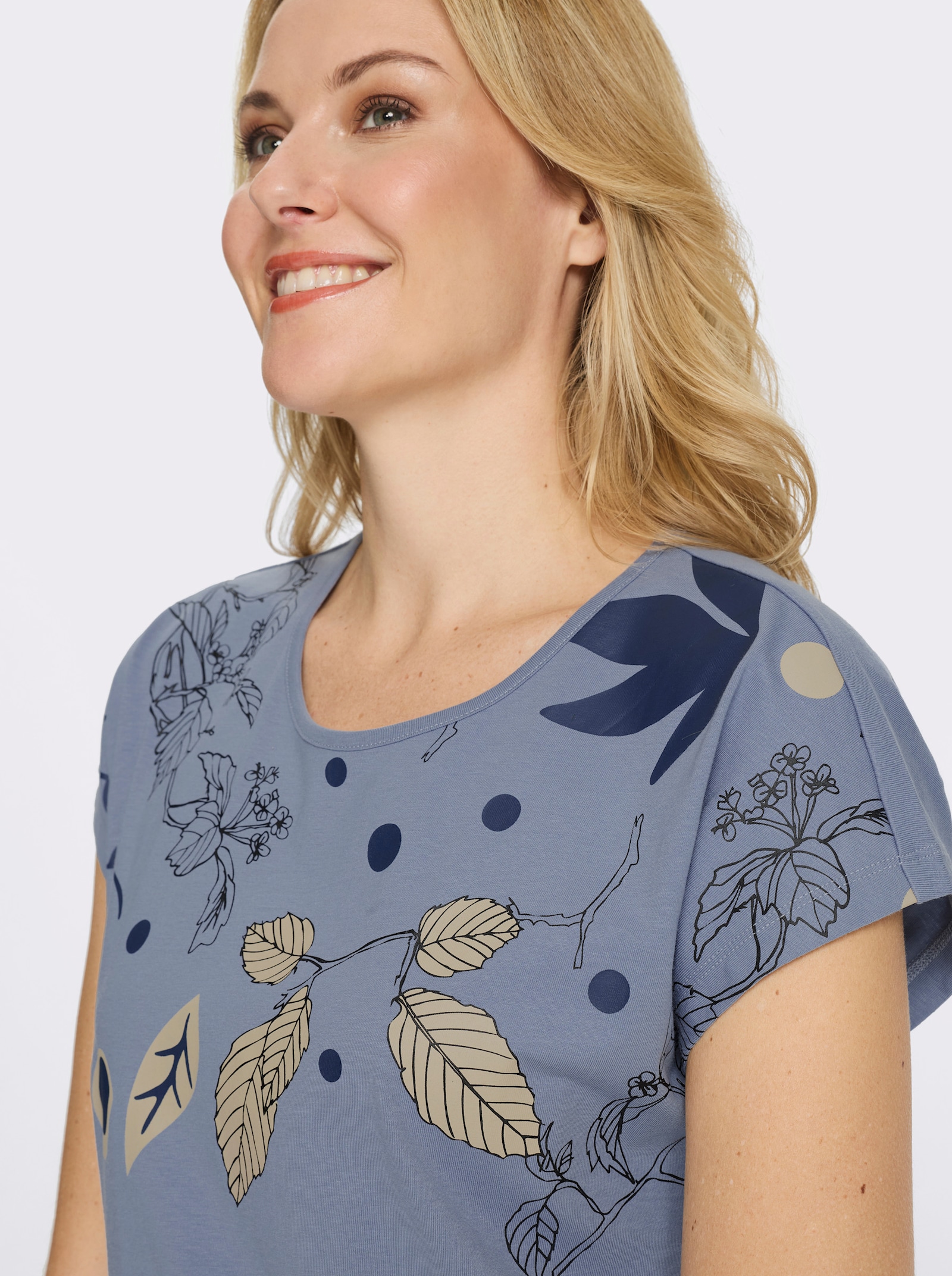 Rundhalsshirt mit platziertem Druck - taubenblau-dunkelblau-bedruckt