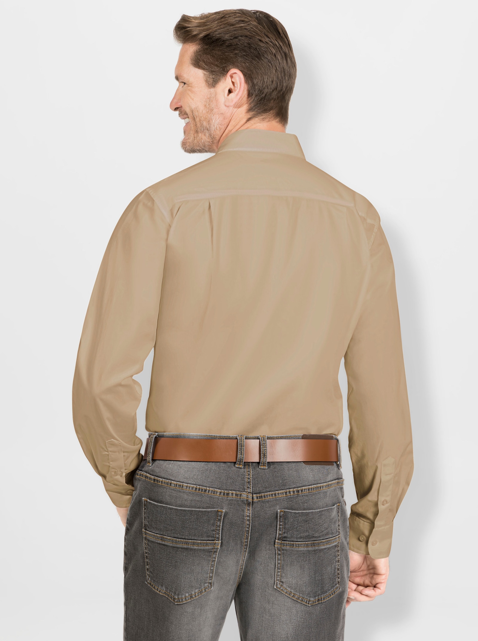 Marco Donati Langarmhemd in bügelfreier Qualität - beige