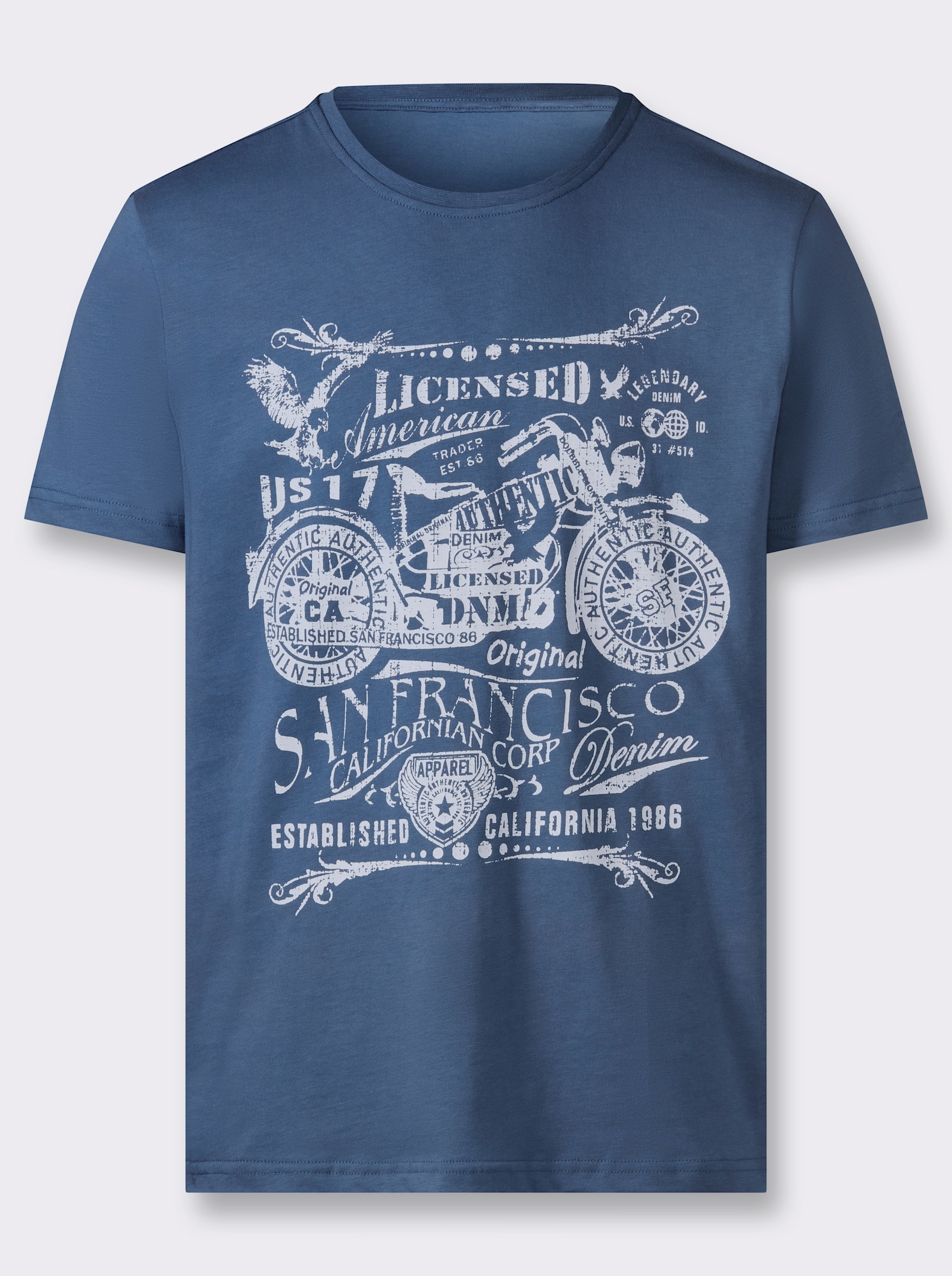 Marco Donati Kurzarmshirt mit Front-Print, Baumwolle - jeansblau-bedruckt