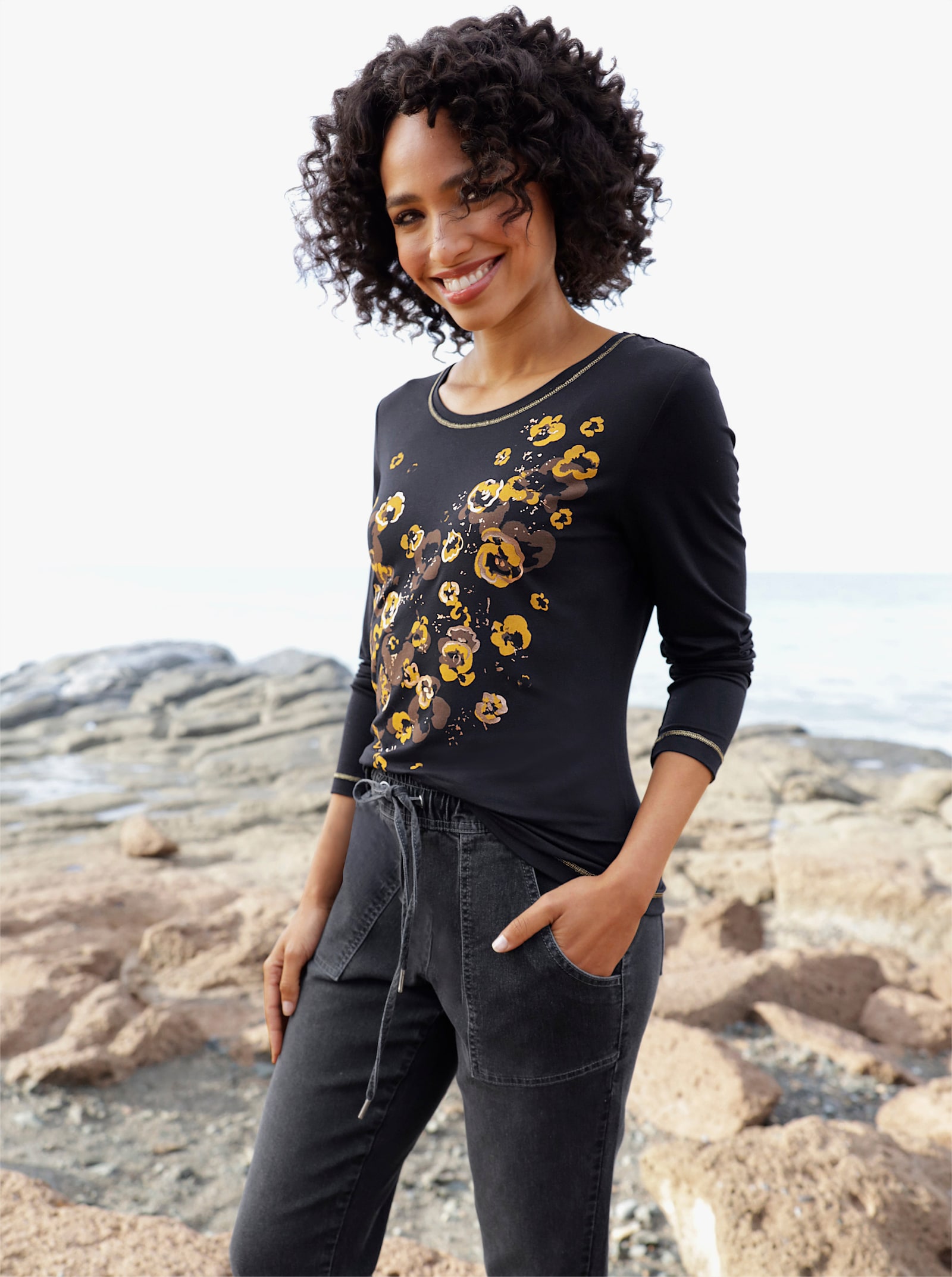 heine Shirt met print en contrastnaden - zwart