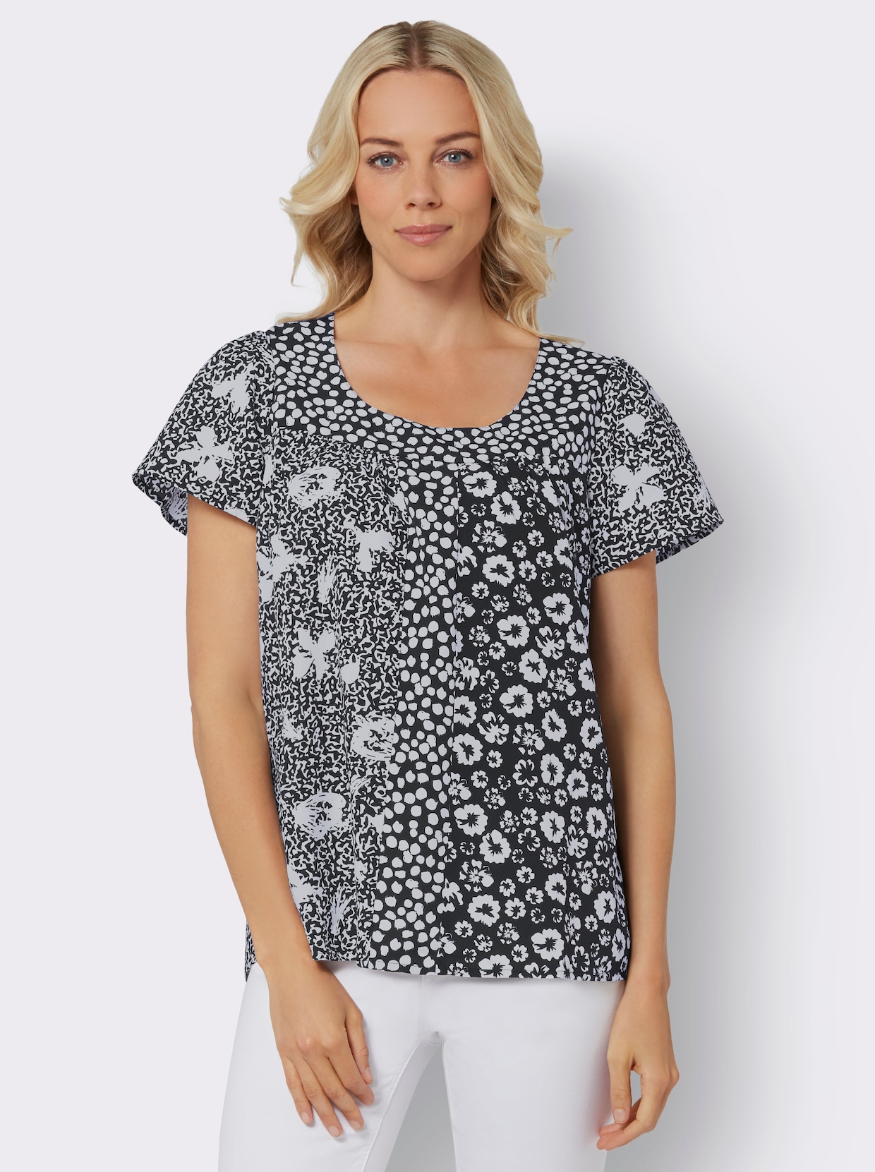 Comfortabele blouse - zwart/wit gedessineerd