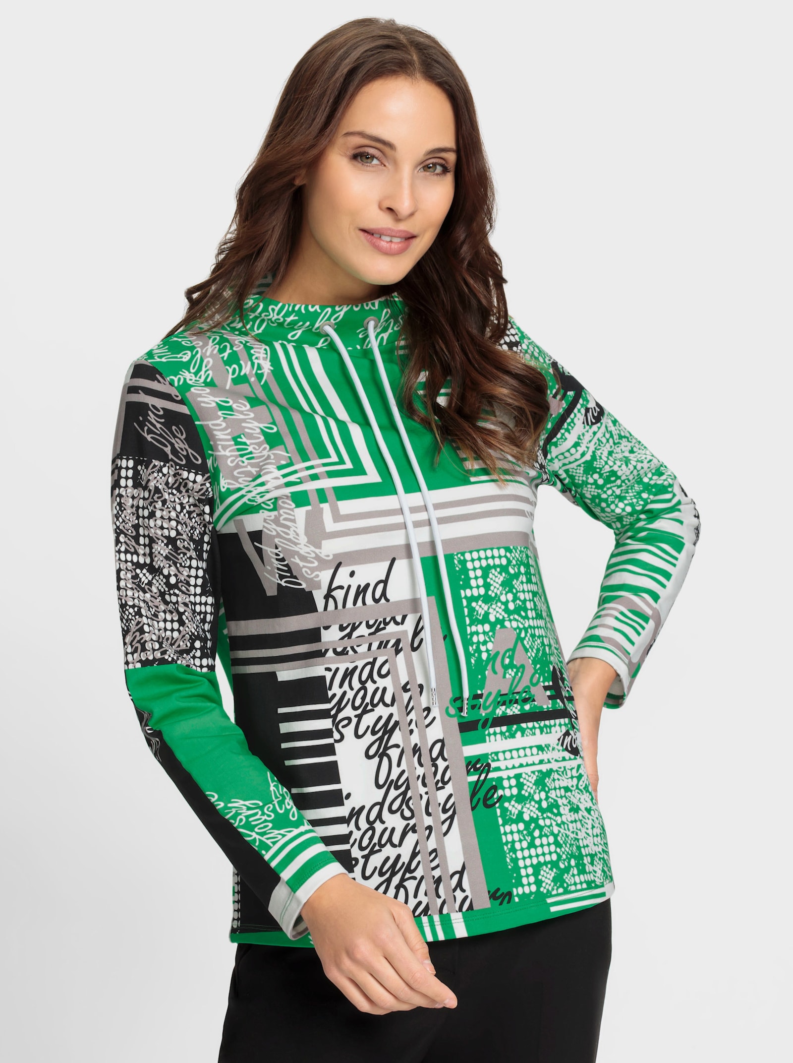 Sweatshirt mit Druck-Dessin - grasgrün-weiß-bedruckt