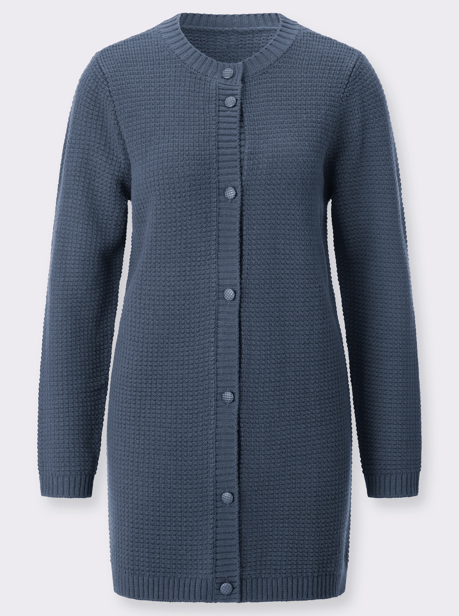 Longstrickjacke mit Schmuckknöpfen - rauchblau