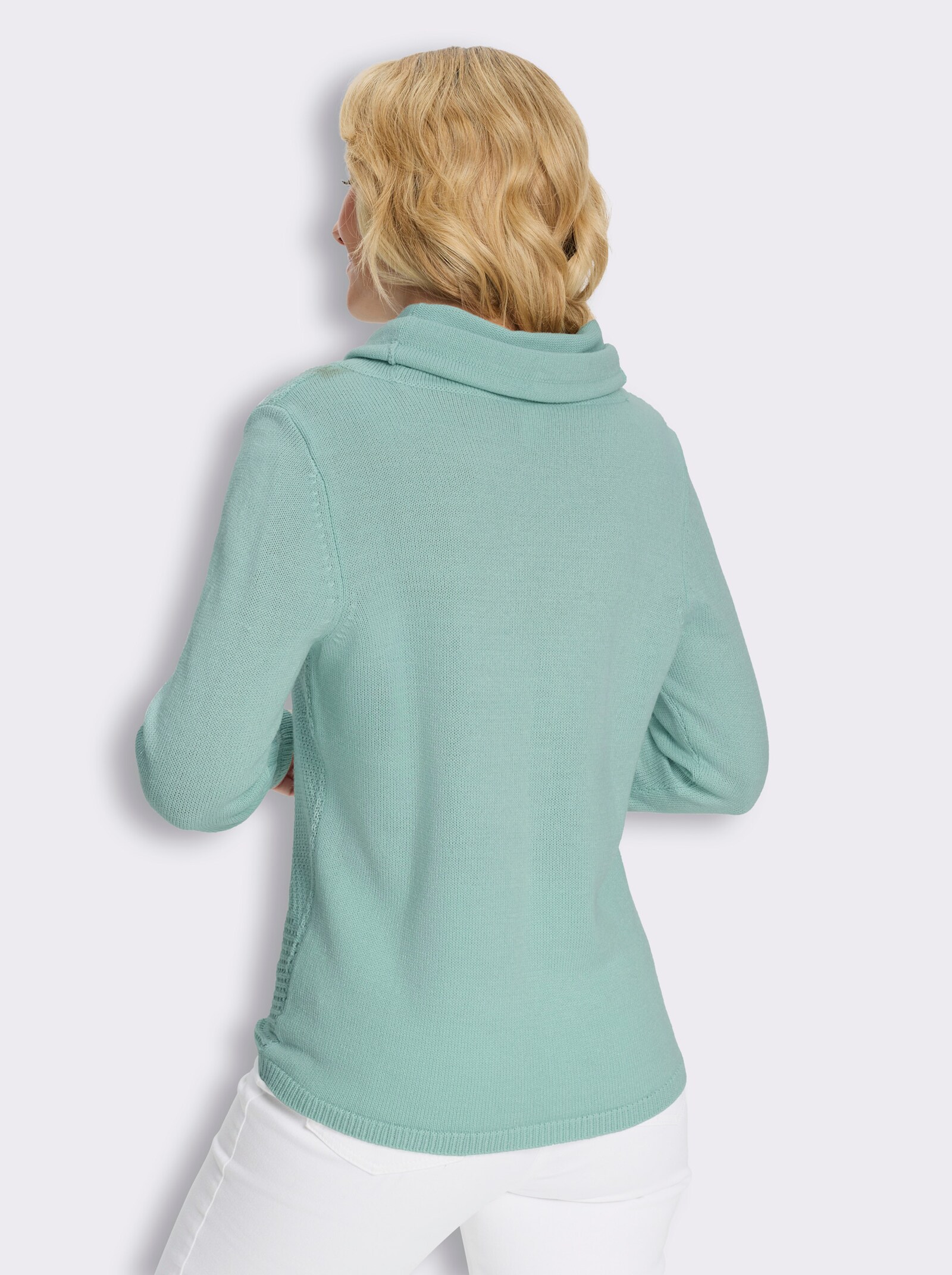 Stehkragenpullover mit Strickmuster im Vorderteil - kalkmint