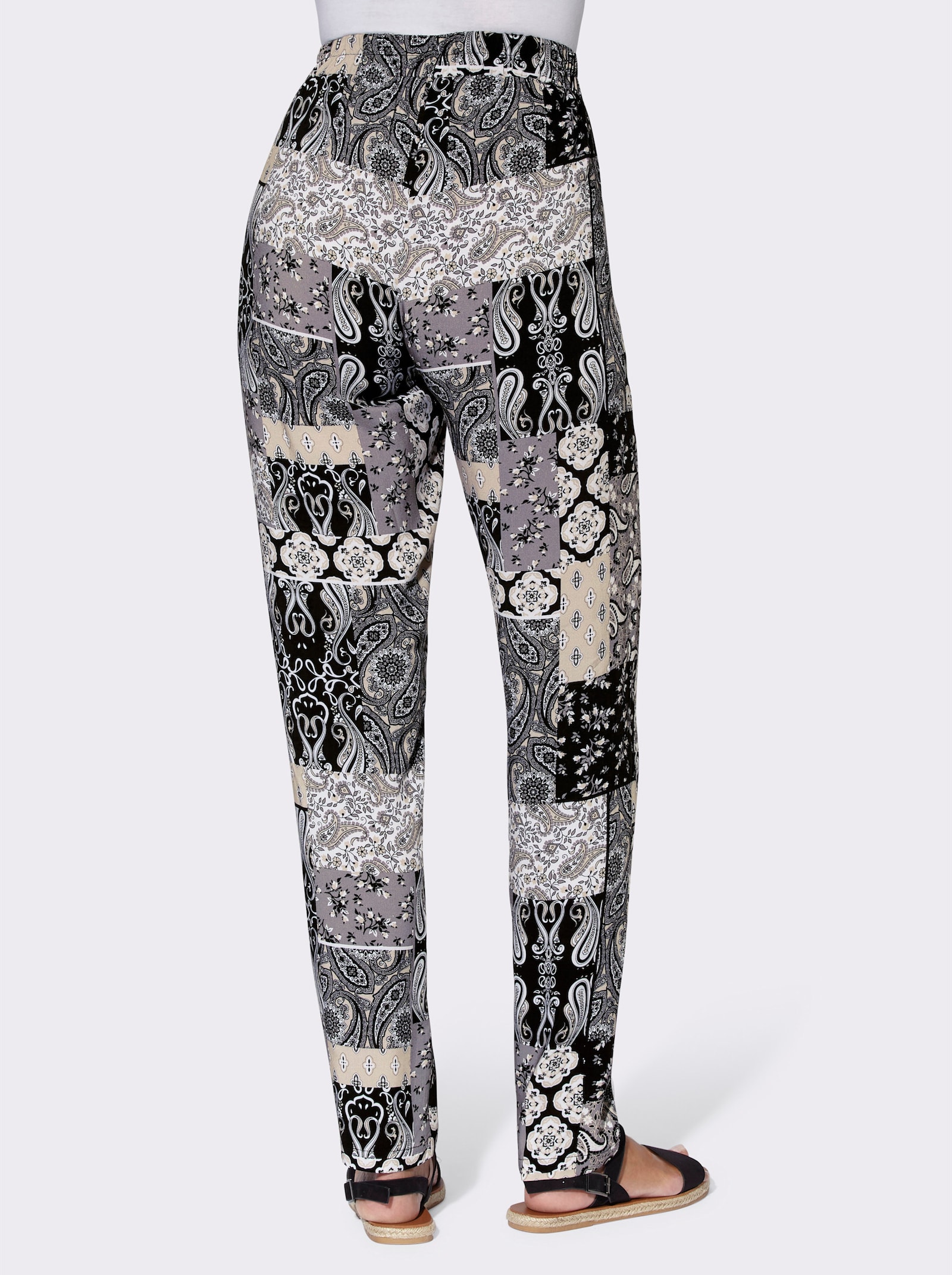 Comfortbroek met zijzakken - zwart/zand geprint