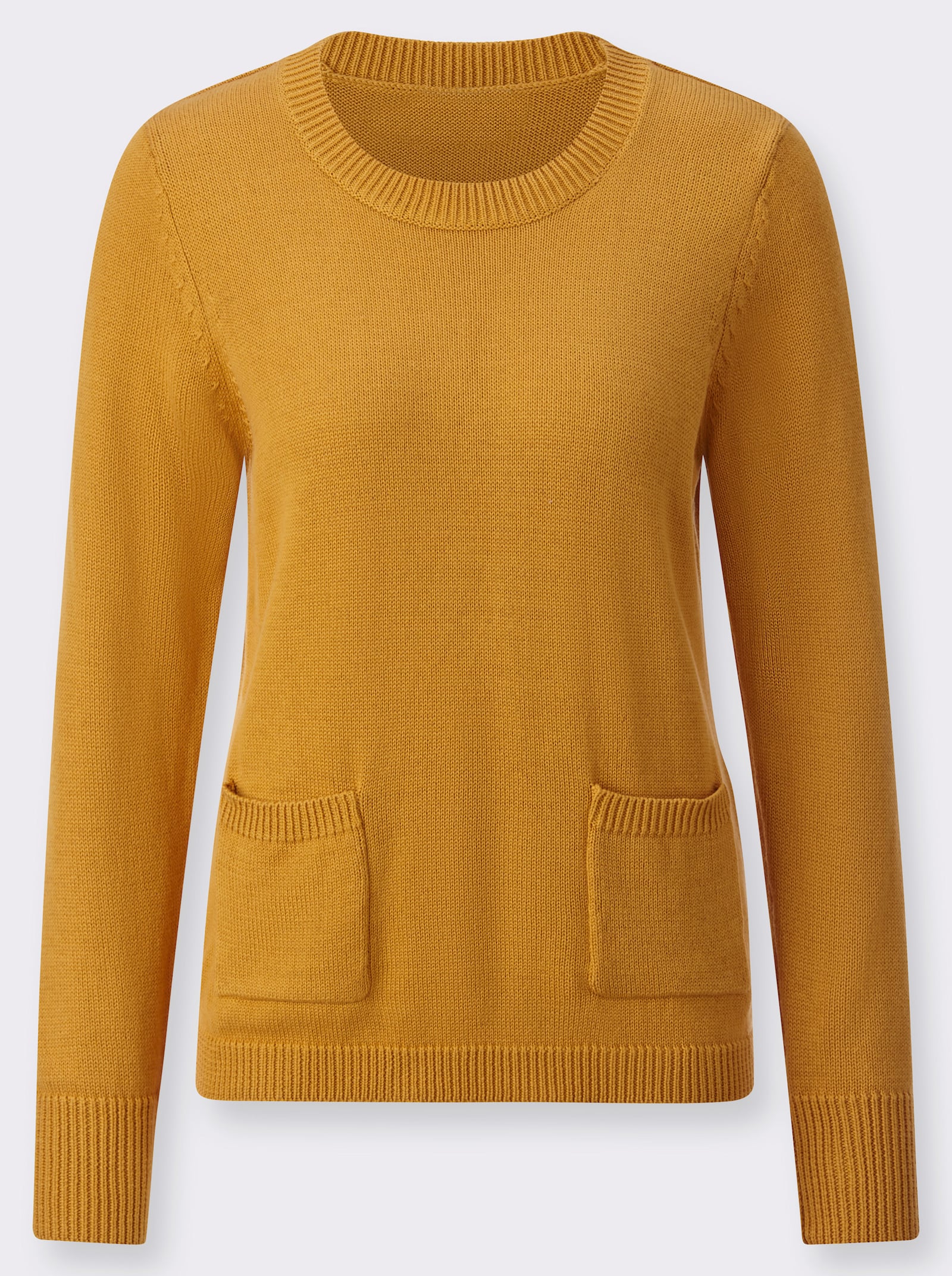 Rundhalspullover mit aufgesetzten Taschen - maisgelb