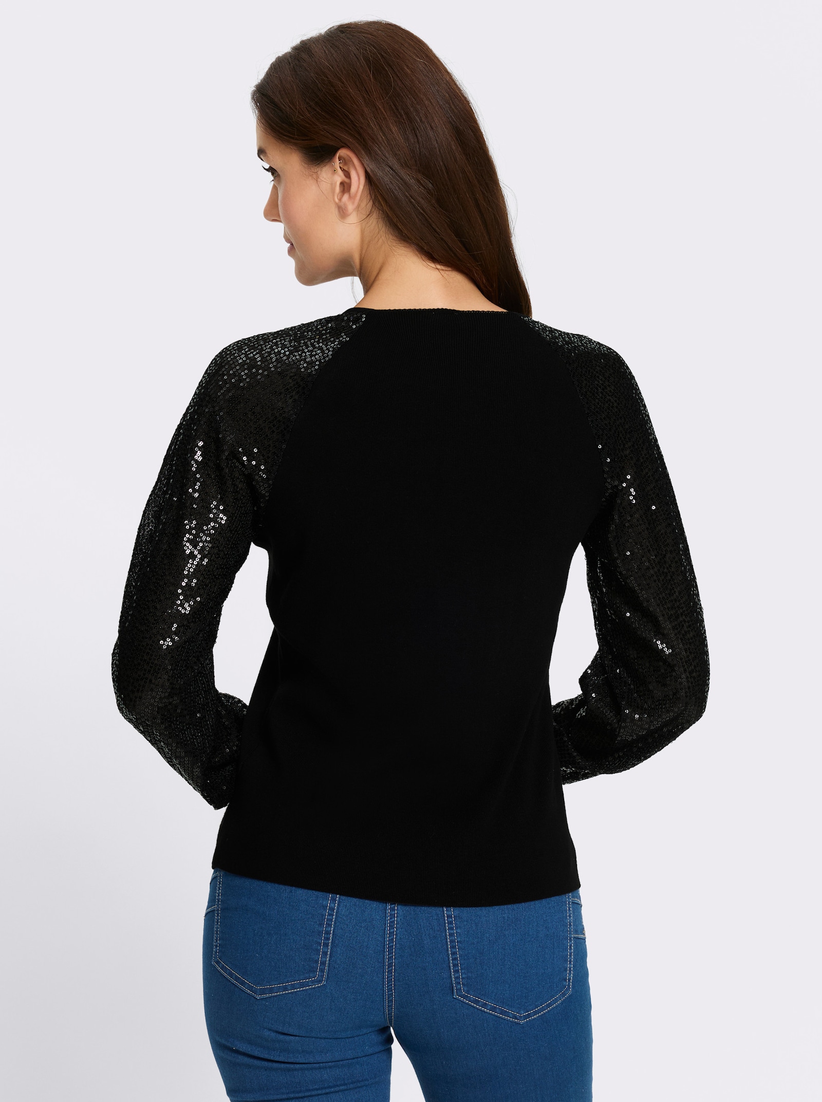 heine Langarm-Pullover mit Pailletten-Verzierung - schwarz