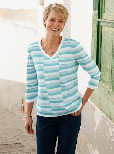 3/4 Arm-Pullover mit Streifen-Muster - salbei-kalkmint-gemustert