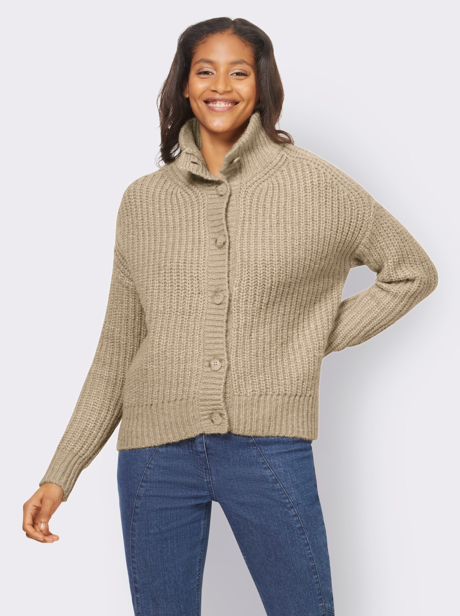 heine Vest met variabele kraag - zand gemêleerd