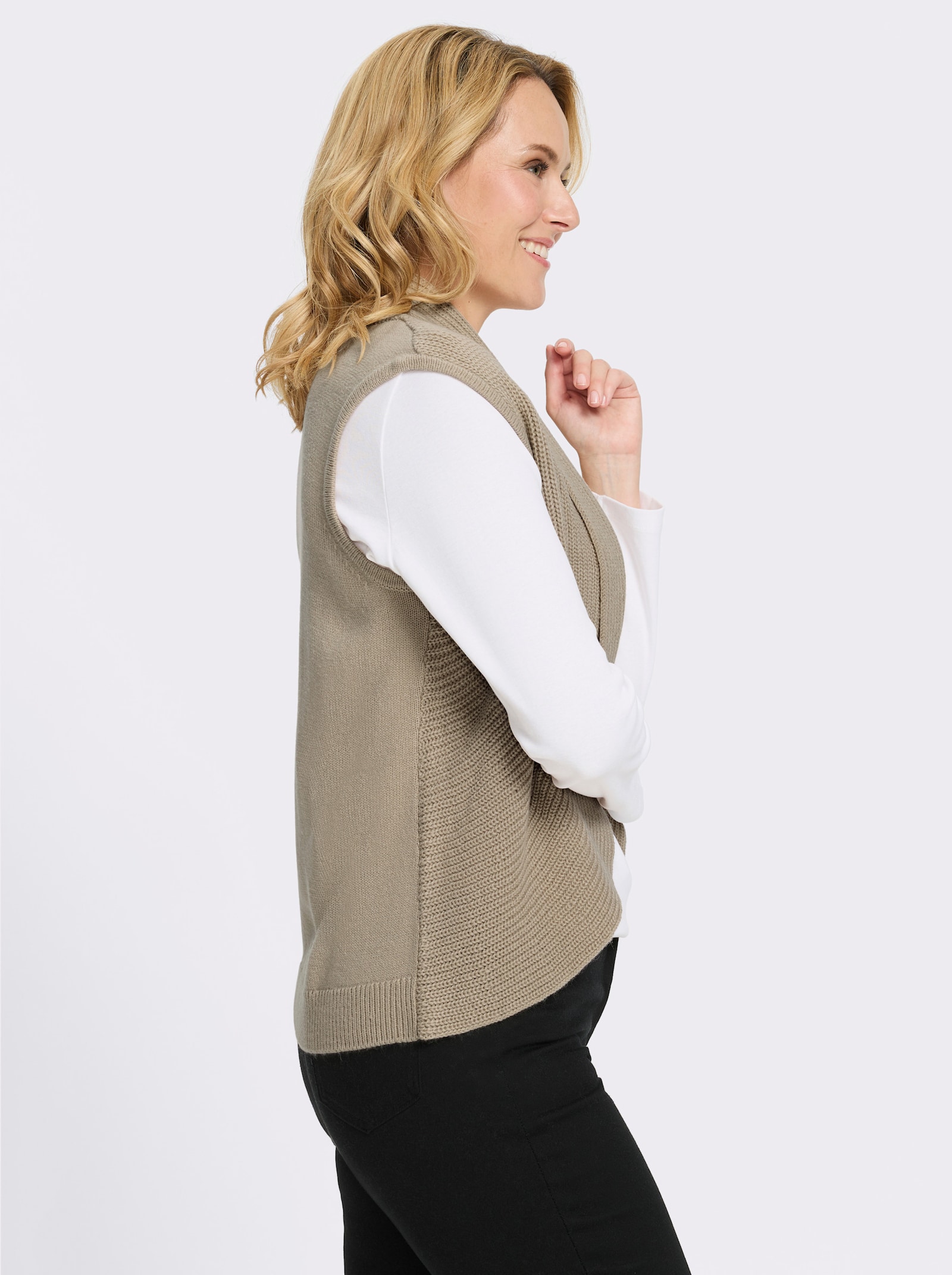 Strickweste mit Schalkragen - sesam