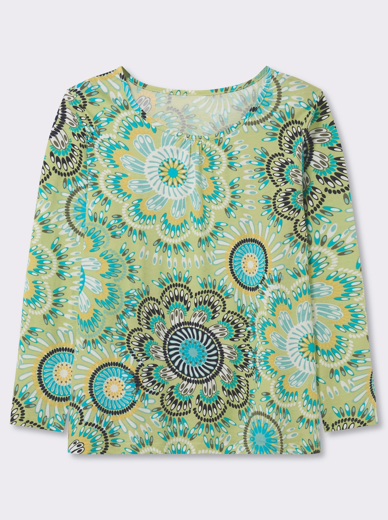 Rundhalsshirt aus reiner Baumwolle - pistazie-türkis-bedruckt