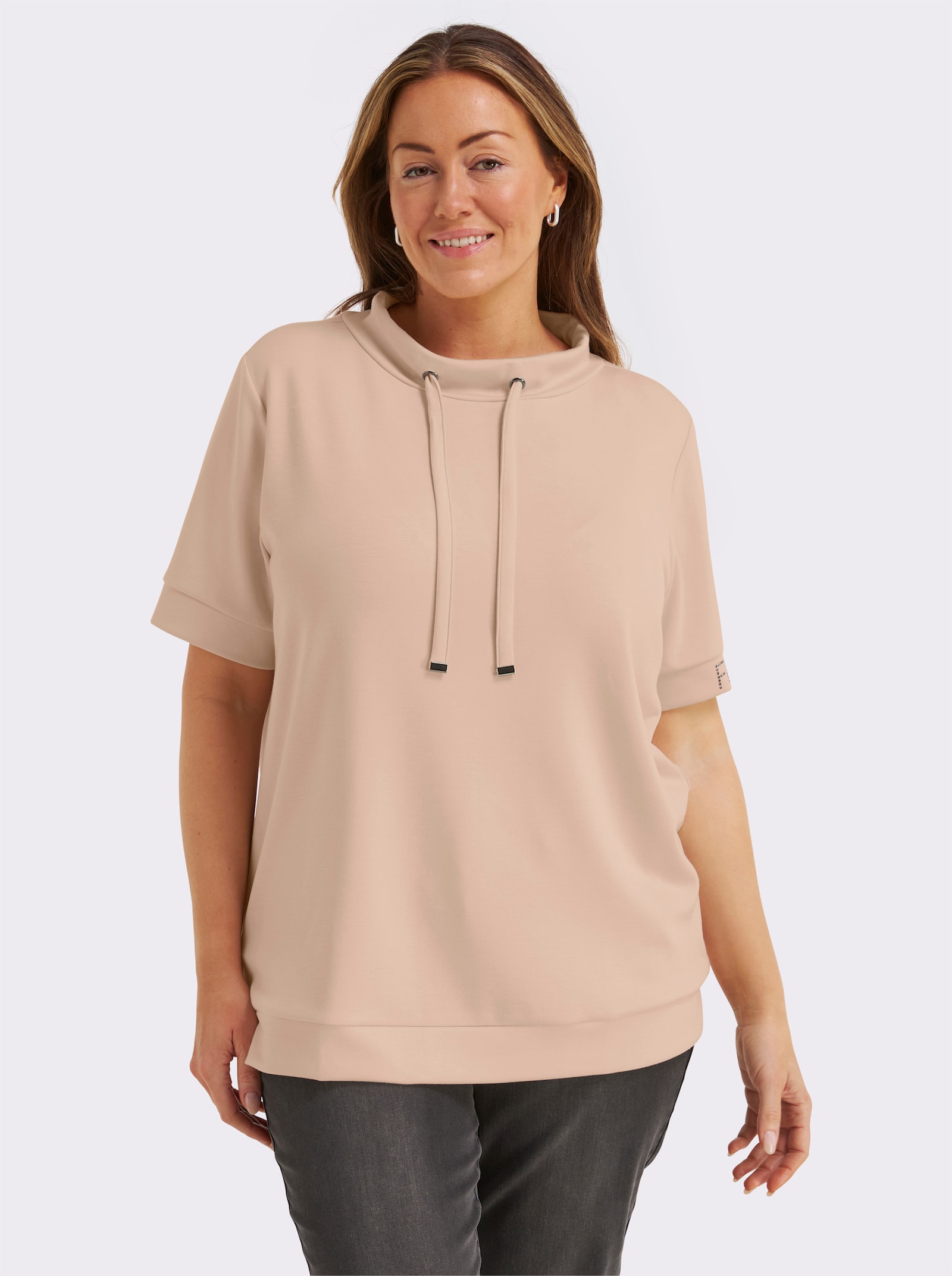 Stehkragenshirt in weichem Material - elfenbein