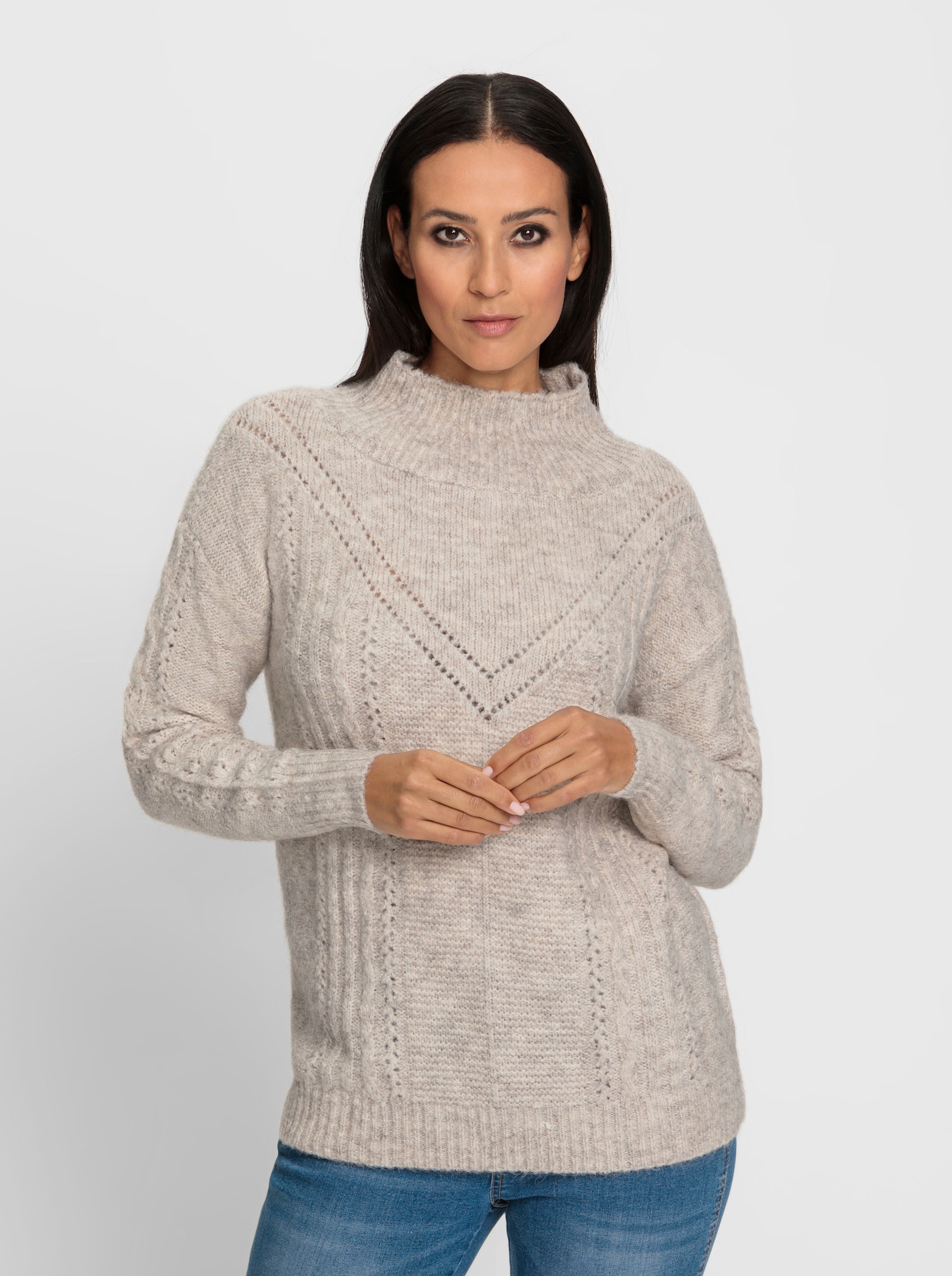 heine Strickpullover mit geripptem Stehkragen - sesam-champagner-meliert