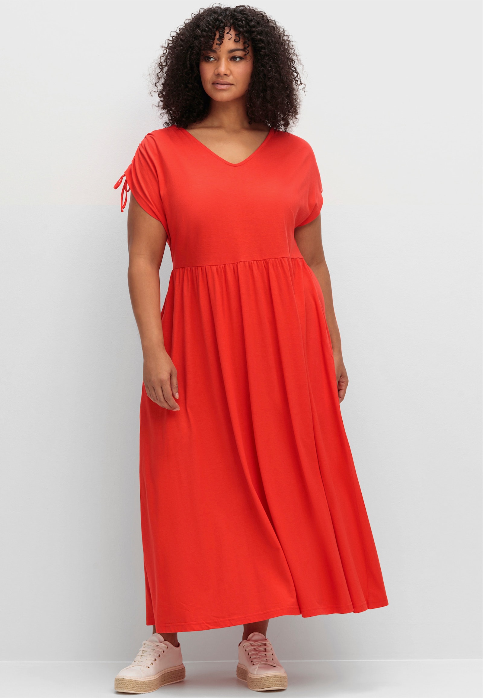 sheego Jerseykleid mit Tunnelzug am Ärmel - rot