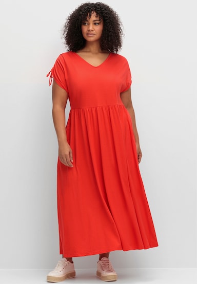 sheego Jerseykleid mit Tunnelzug am Ärmel - rot