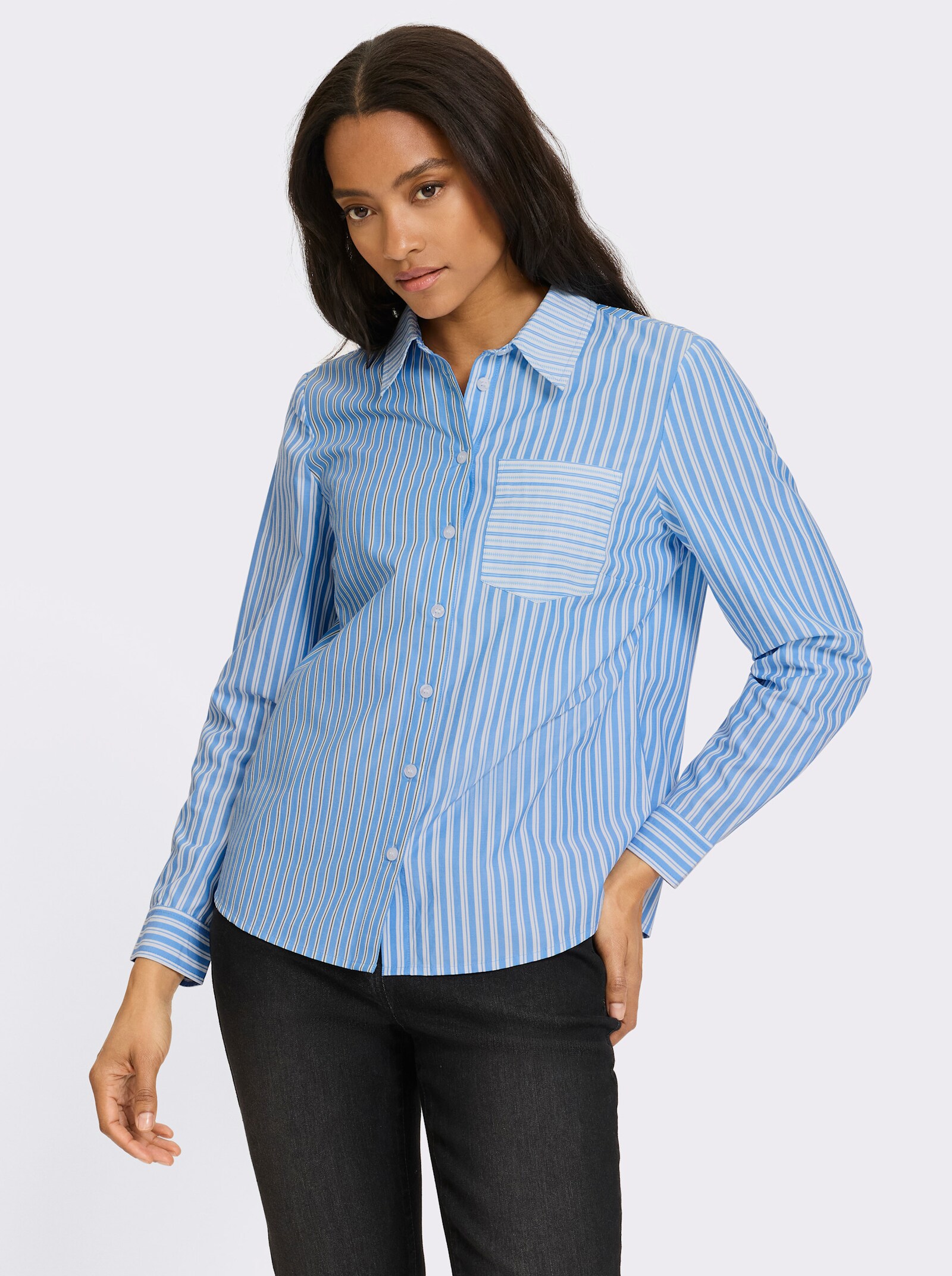 heine Hemdbluse im Streifen-Mix - himmelblau-ecru-gestreift