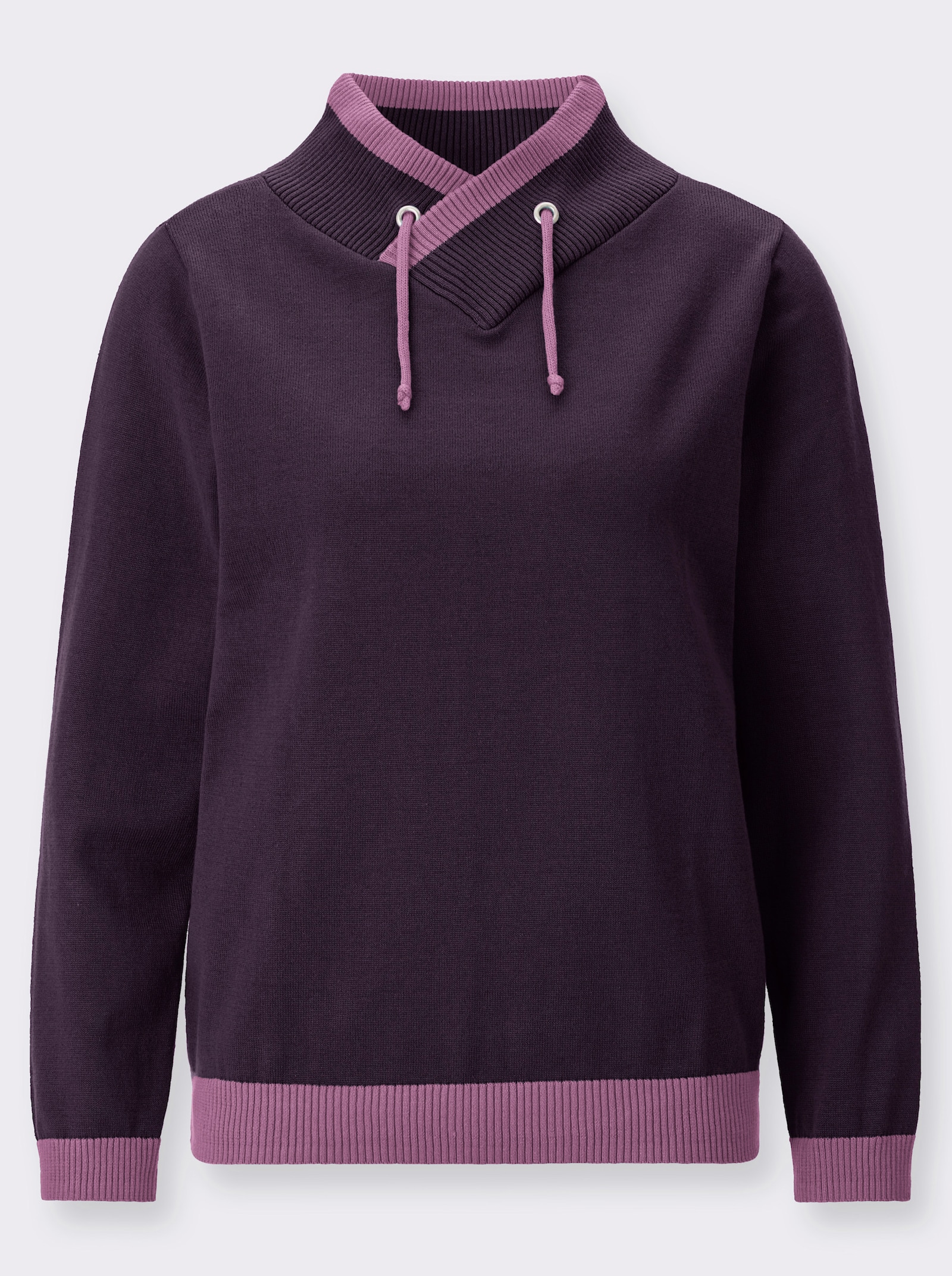 Langarm-Pullover mit kontrastfarbigen Bündchen - aubergine-violett