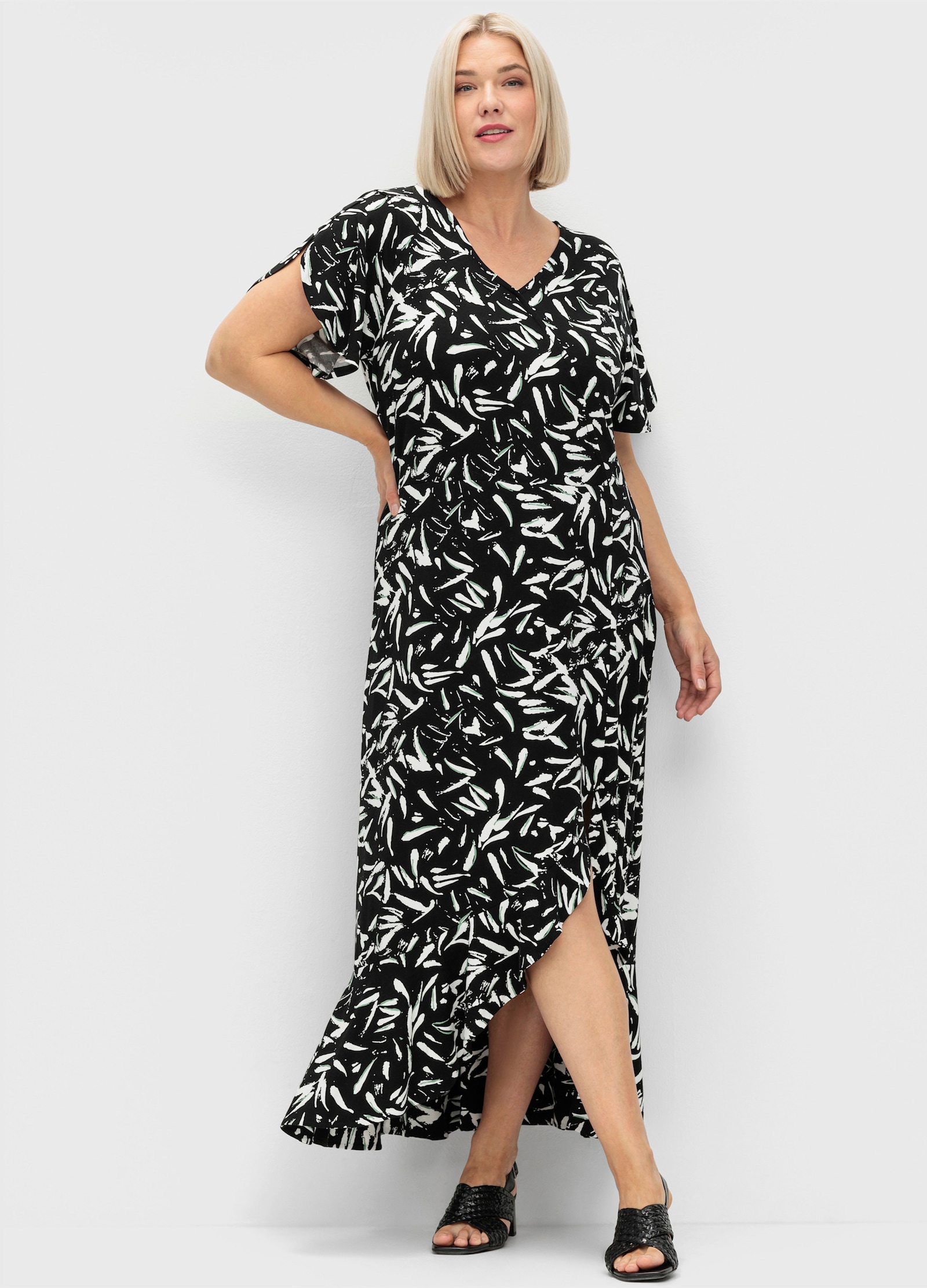 sheego Maxi-jurk in wikkellook - zwart/wit
