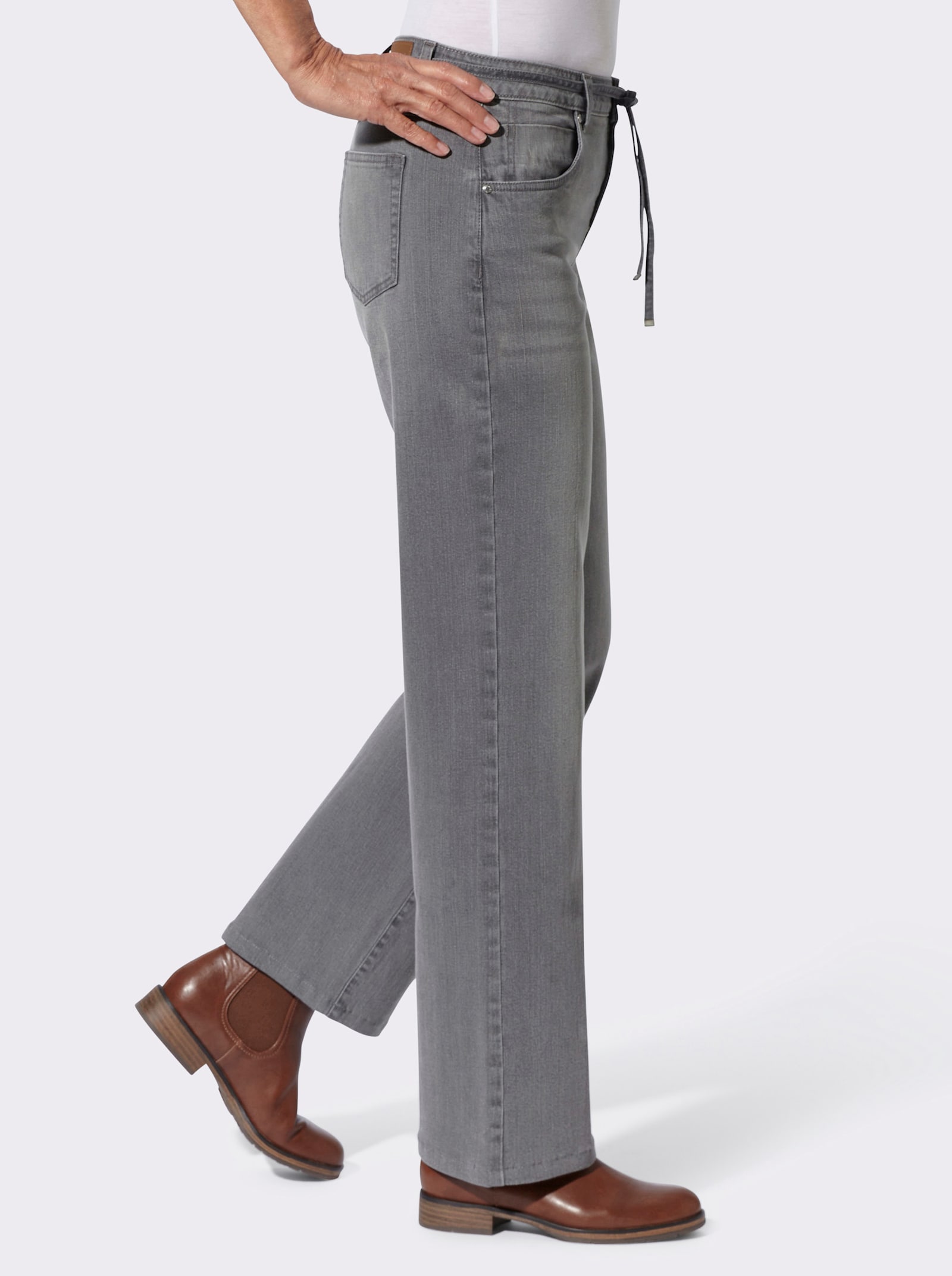 Jeans mit Bindegürtel - stone-grey-denim