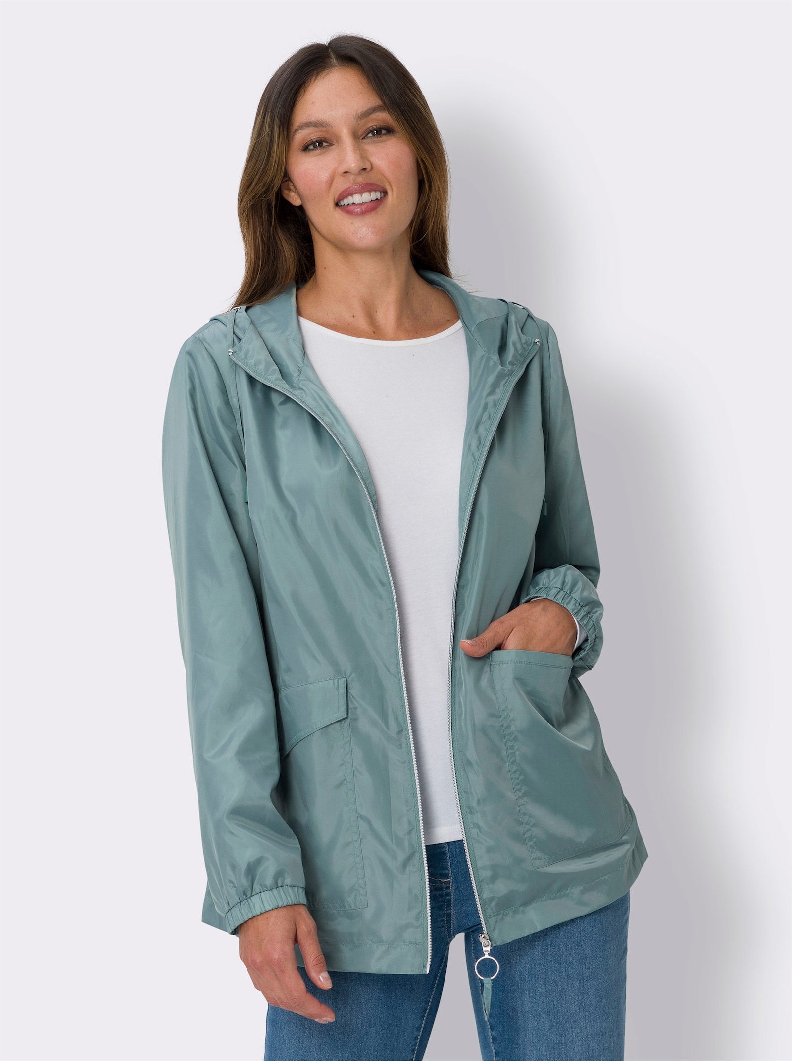 Jacke mit aufgesetzten Taschen, gefüttert - jade