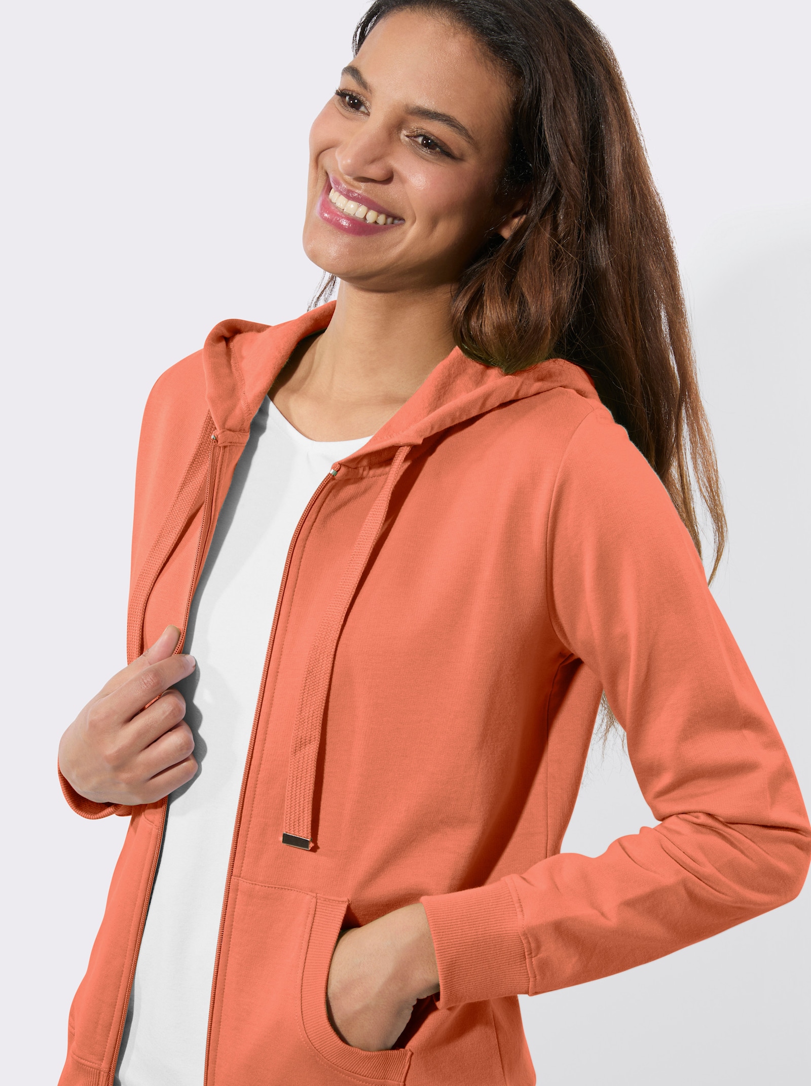 Sweatjacke mit Känguru-Taschen - papaya