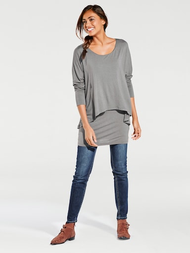 heine Rundhalsshirt mit Fledermaus-Ärmeln - grau-melange