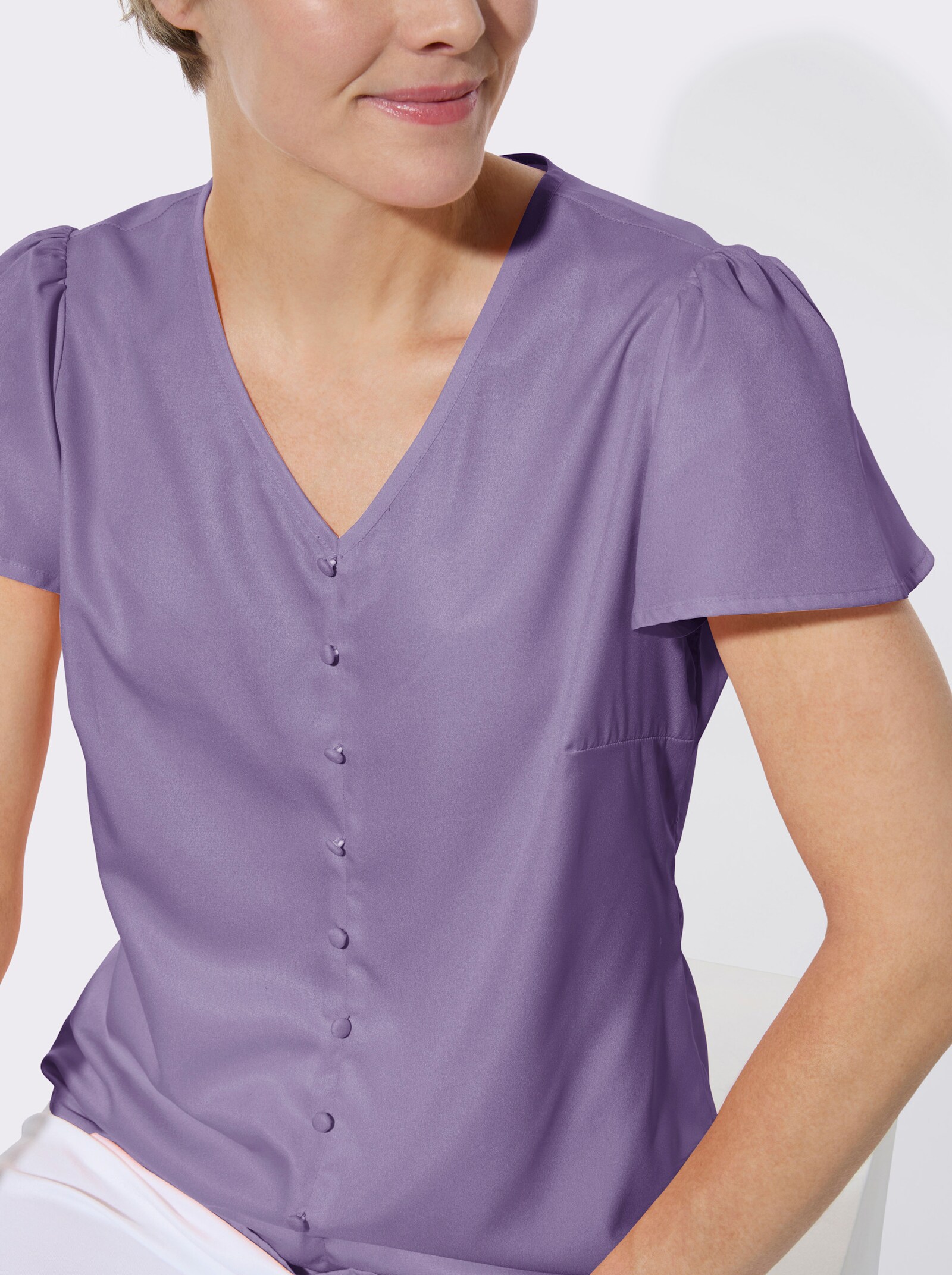Schlupfbluse mit Flügelärmeln - lavendel