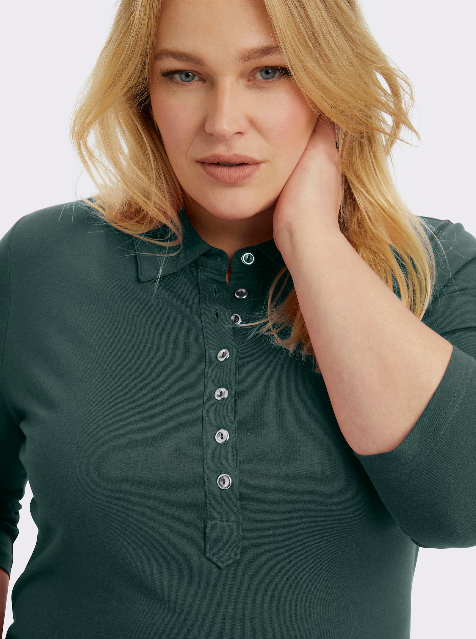 Poloshirt mit langer Knopfleiste - tannengrün