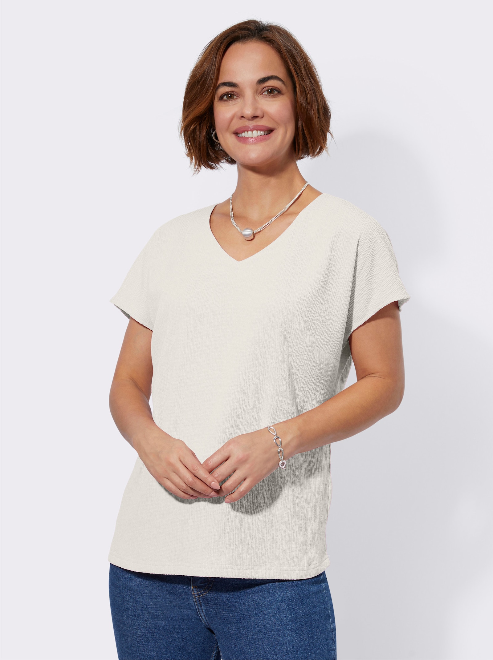 Comfortblouse met V-hals - ecru