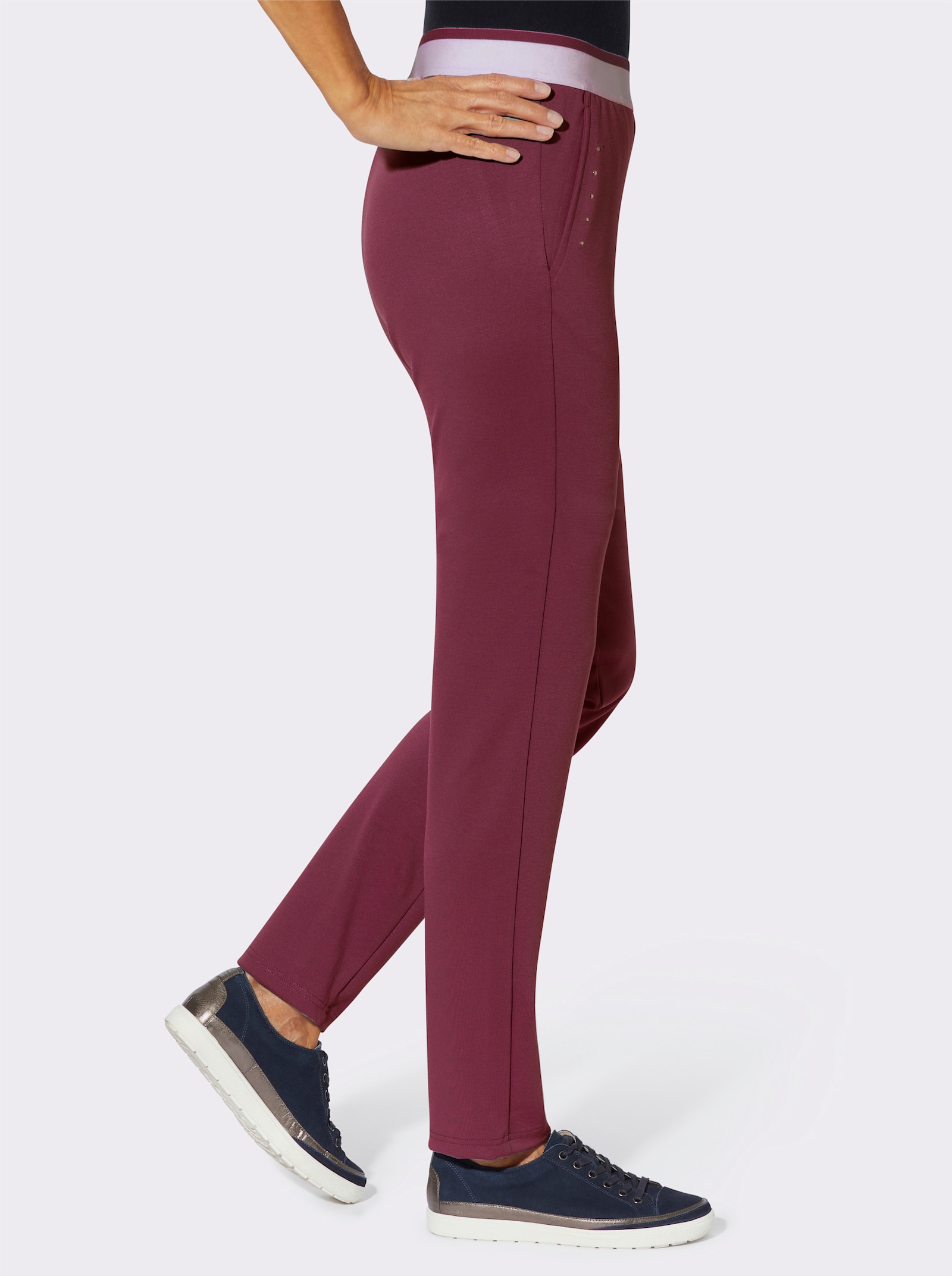 Sweatbroek met gestreepte comfortband rondom - bordeaux