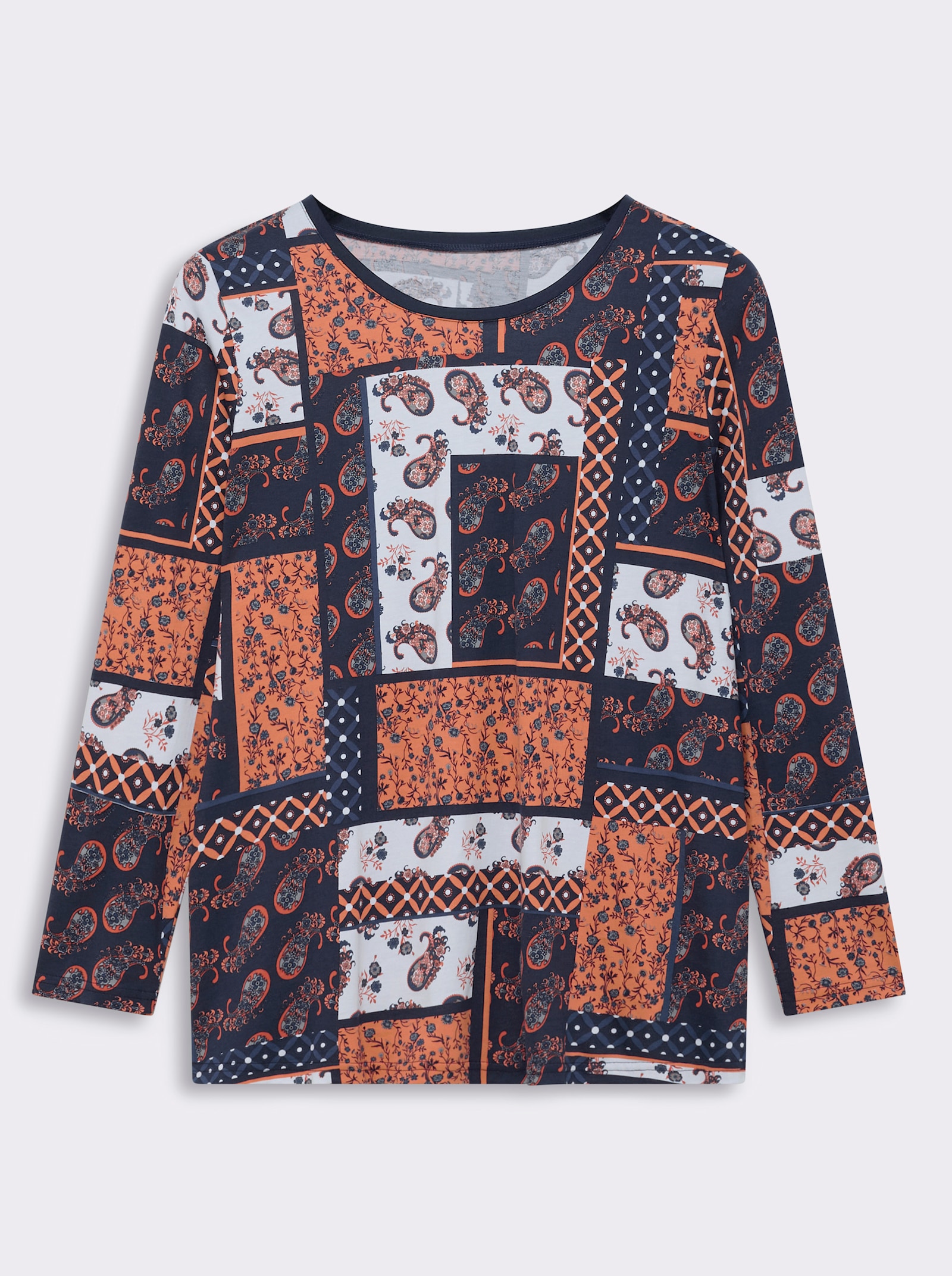 Langarmshirt im Patchwork-Dessin - rostrot-bedruckt