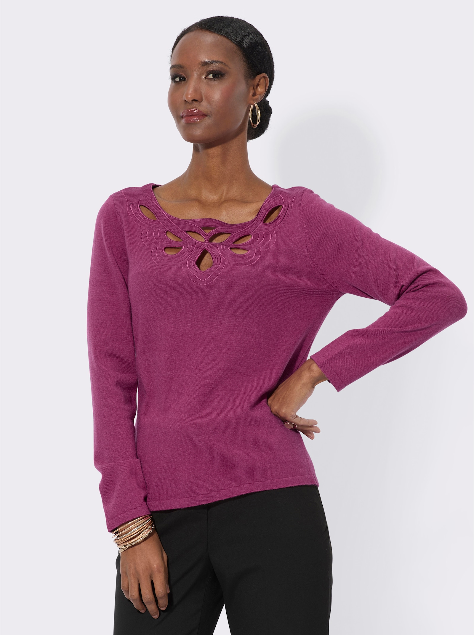 Pull à manches longues, mélange élégant de viscose et de modal - bruyère