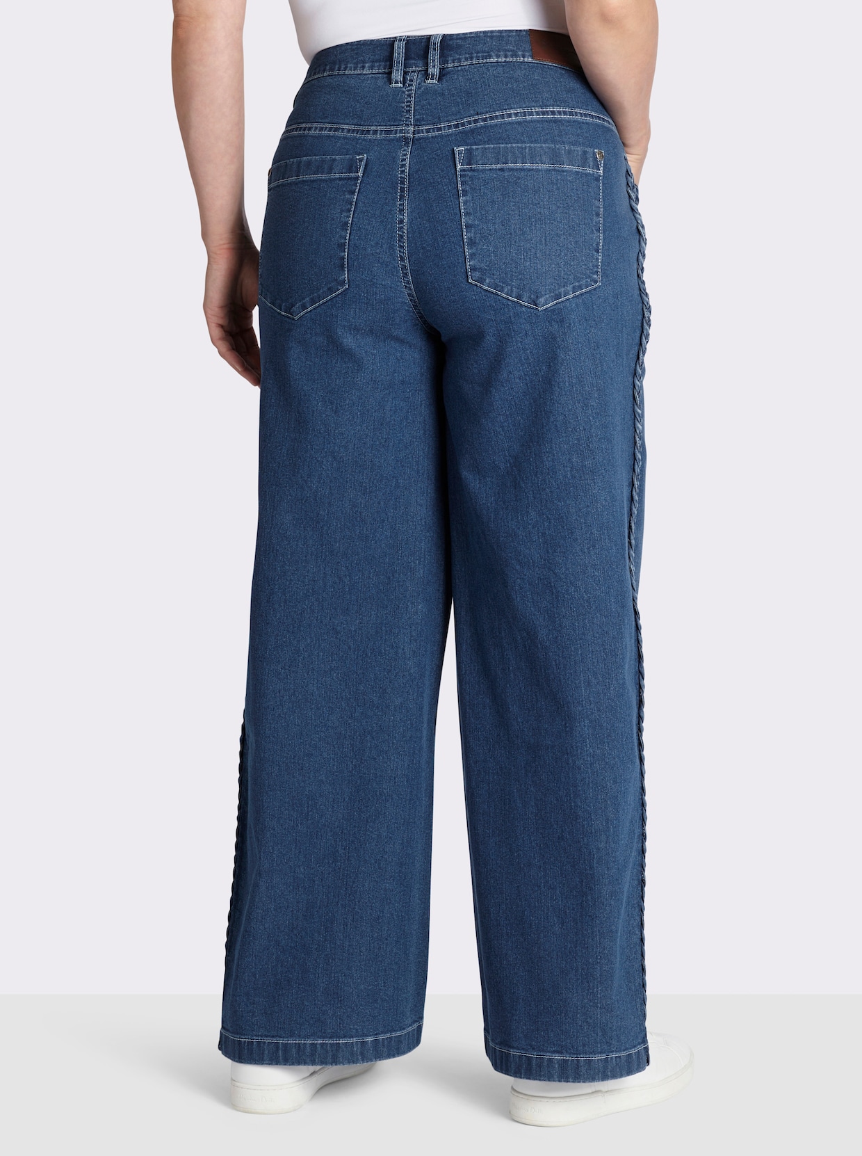 sheego Jeans mit geflochtenen Streifen am weiten Bein - blue-stone-washed