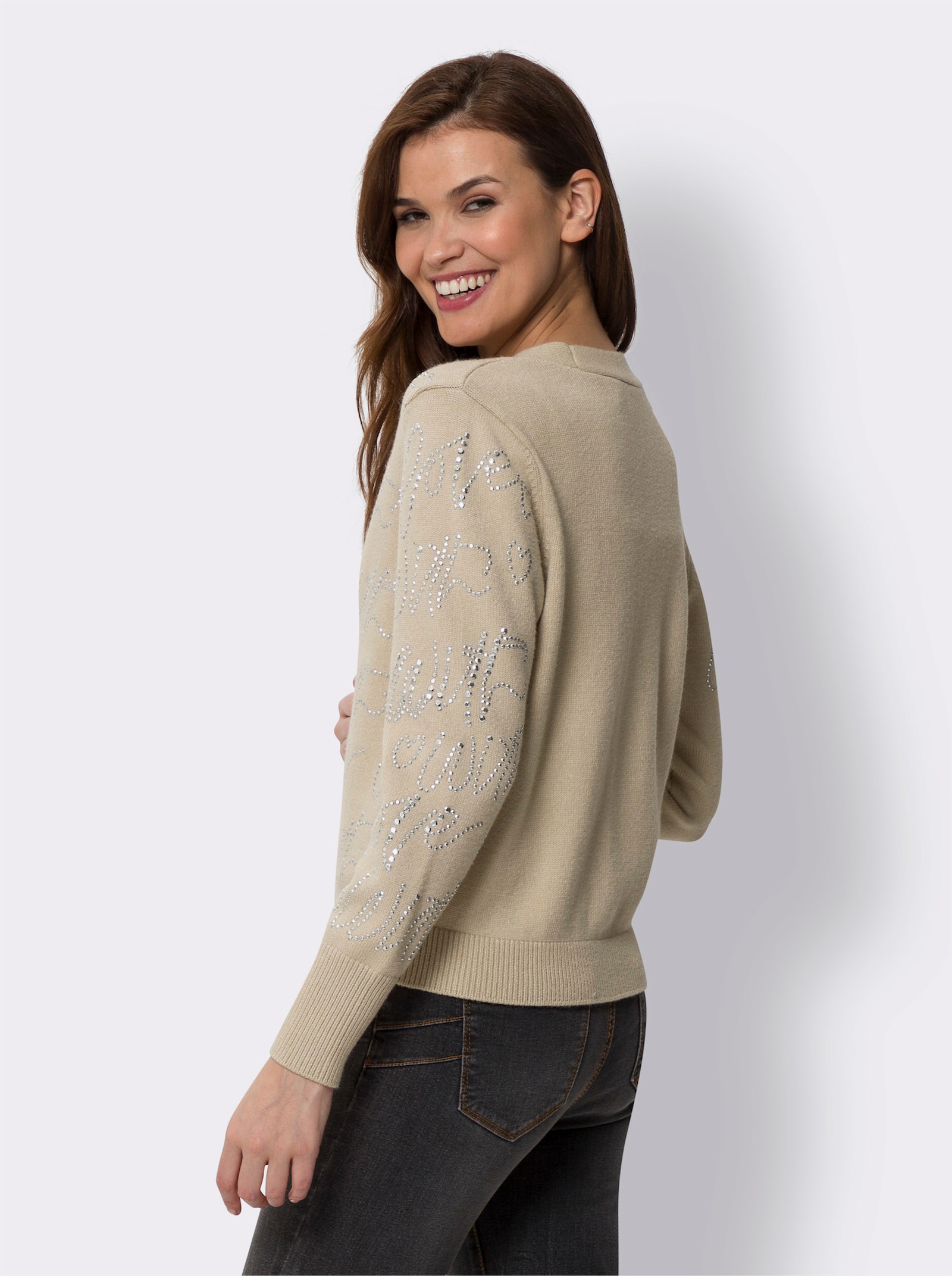 heine Veste en tricot avec pierres brillantes fantaisie, douce - beige