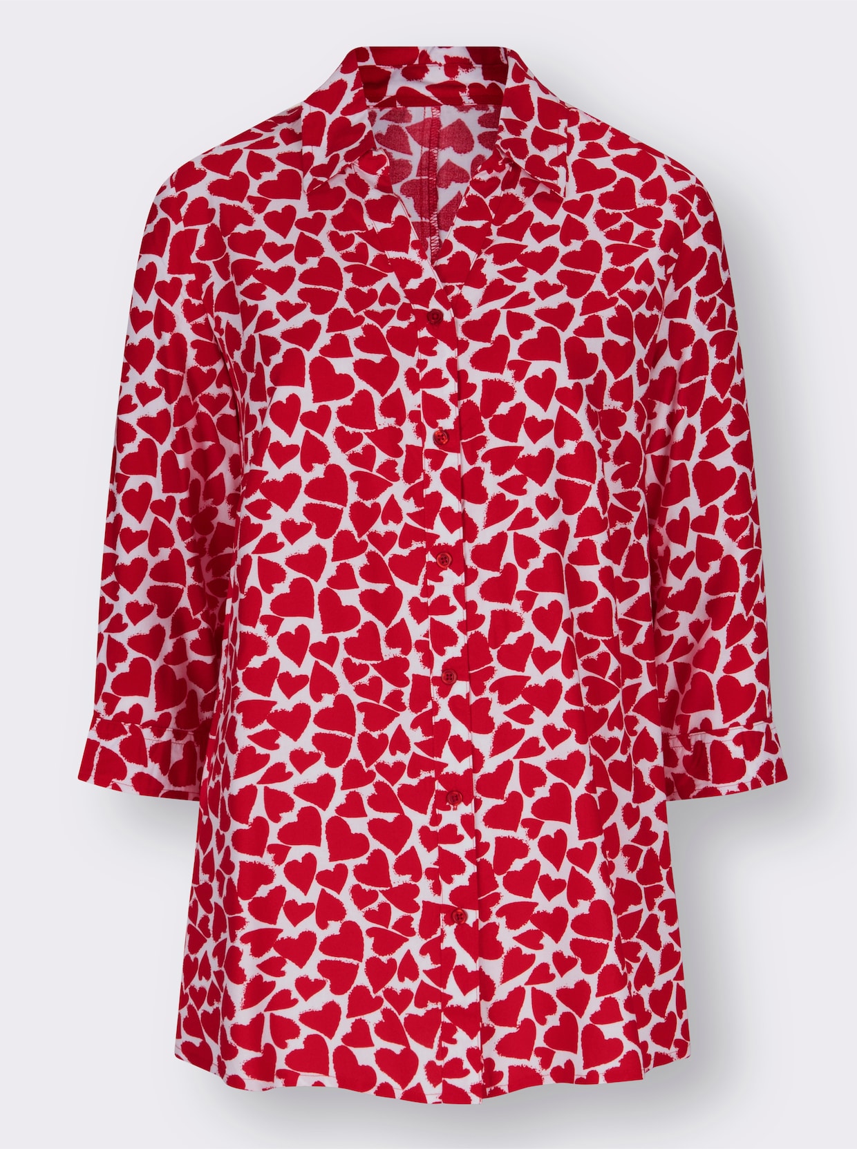 Longline blouse - wit/rood gedessineerd