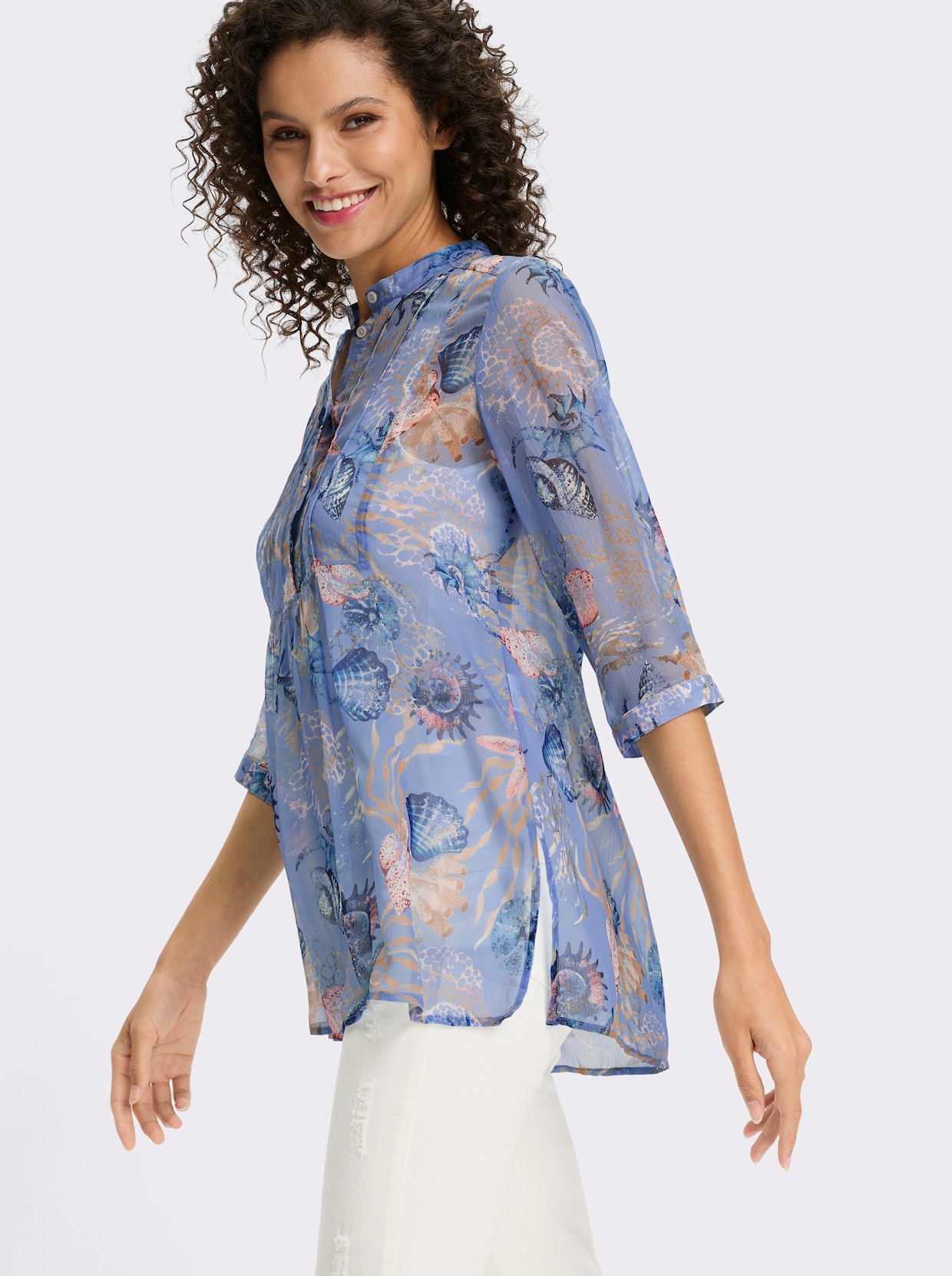 heine Chiffonbluse - eisblau-sand-bedruckt