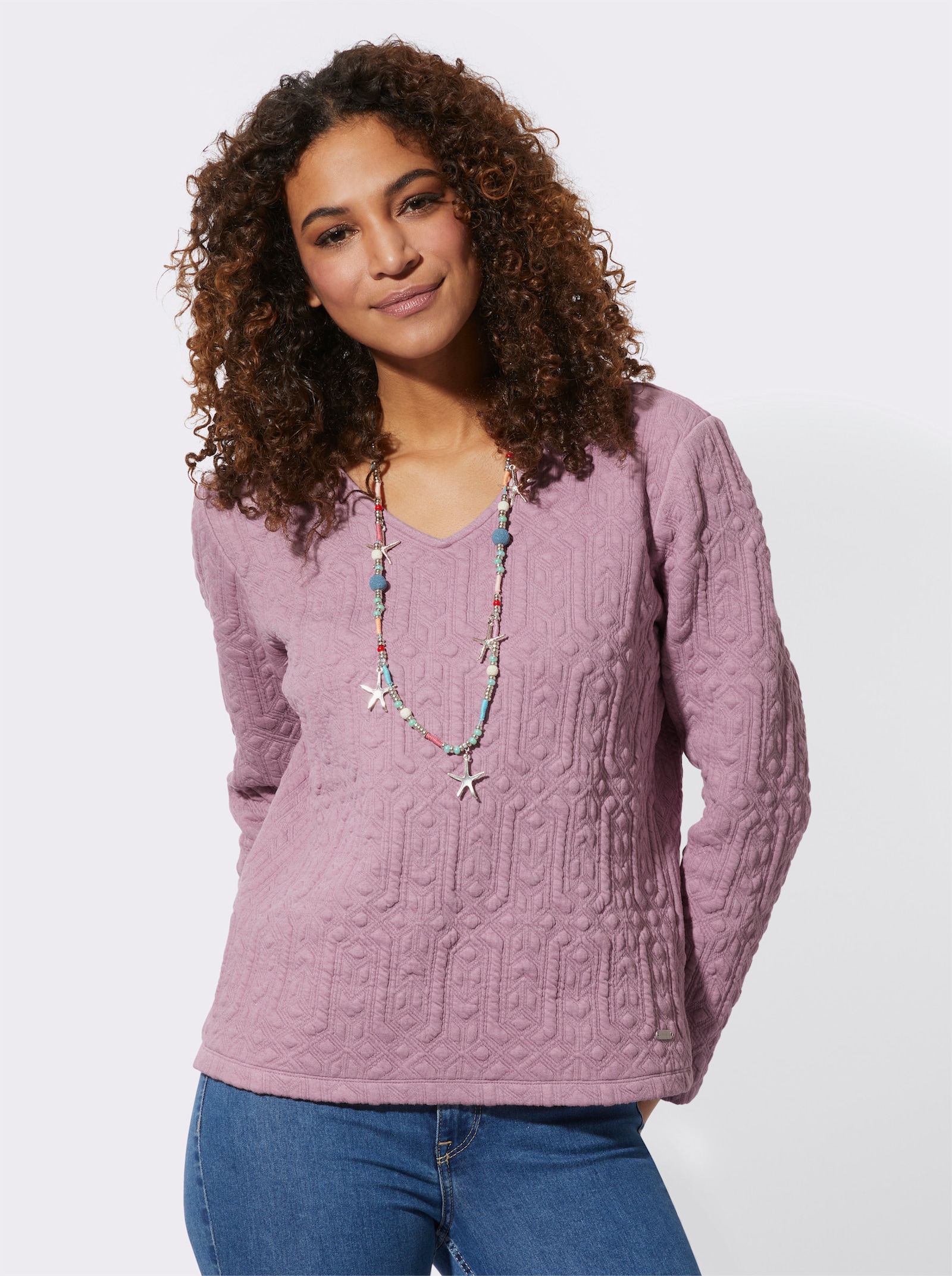 Langarmshirt im Jacquardmuster - mauve-gemustert