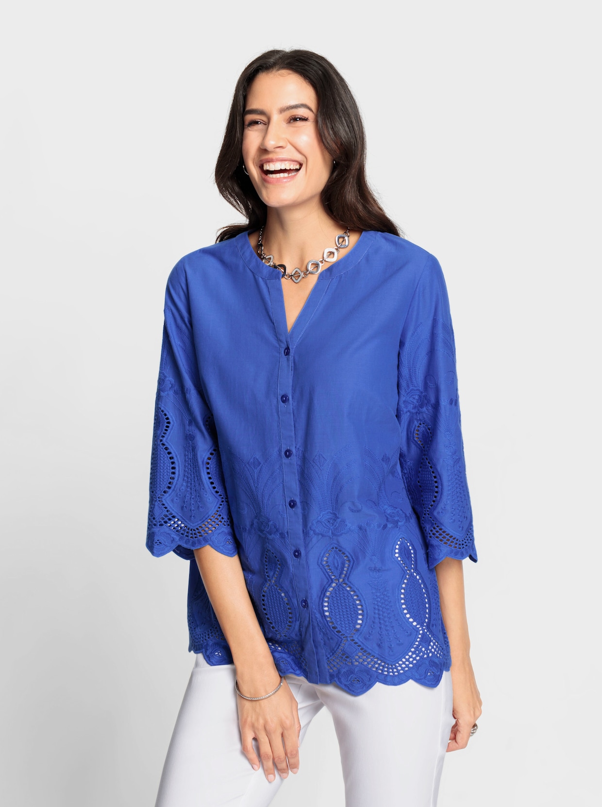 Katoenen blouse - koningsblauw