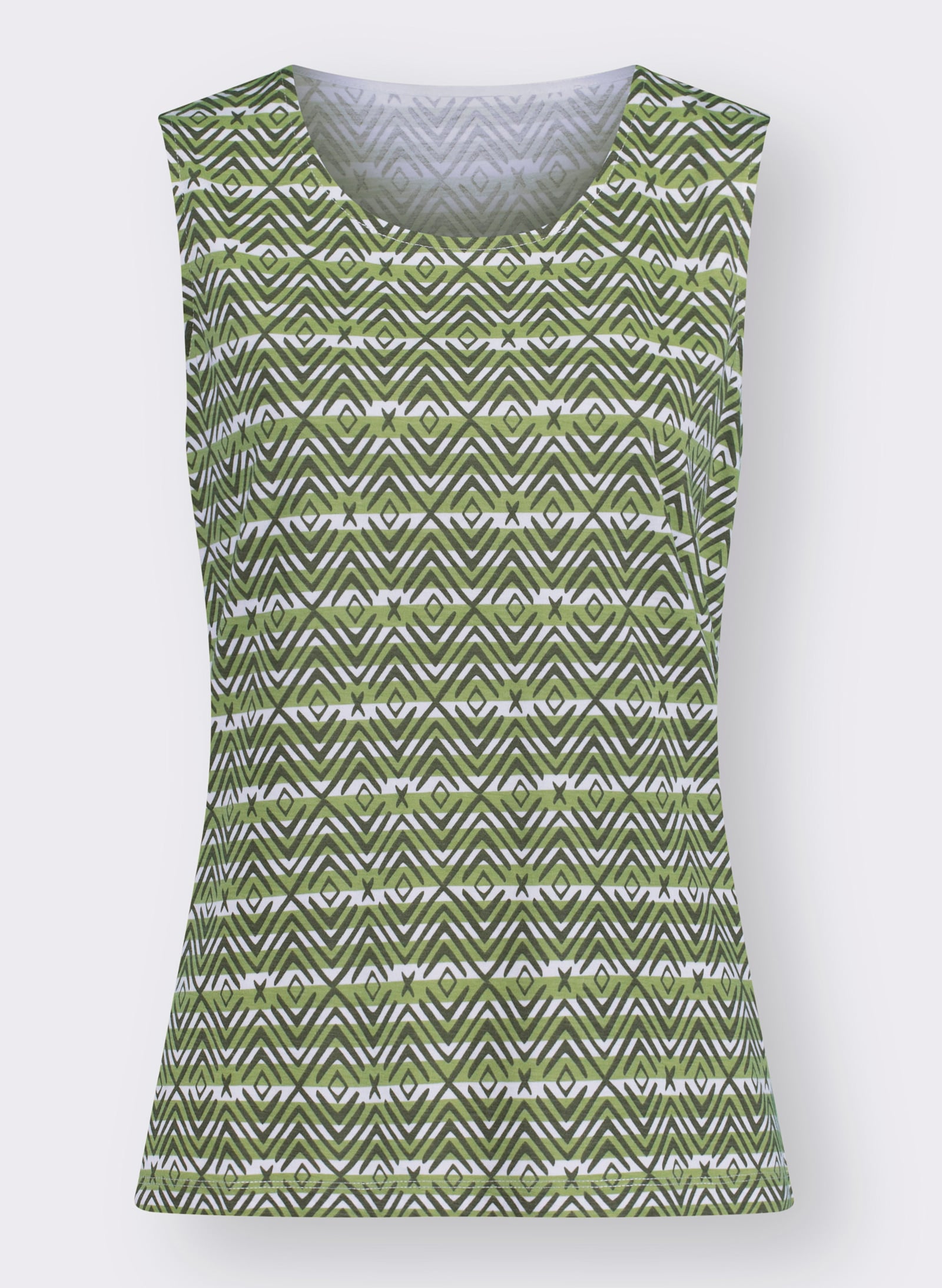 Top s grafickým potiskem - khaki-bílá-proužek