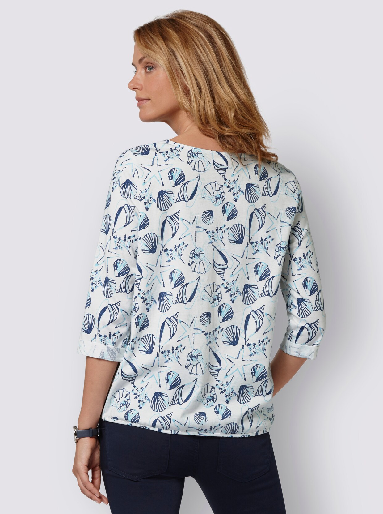 3/4-Arm-Shirt - jeansblau-ecru-bedruckt